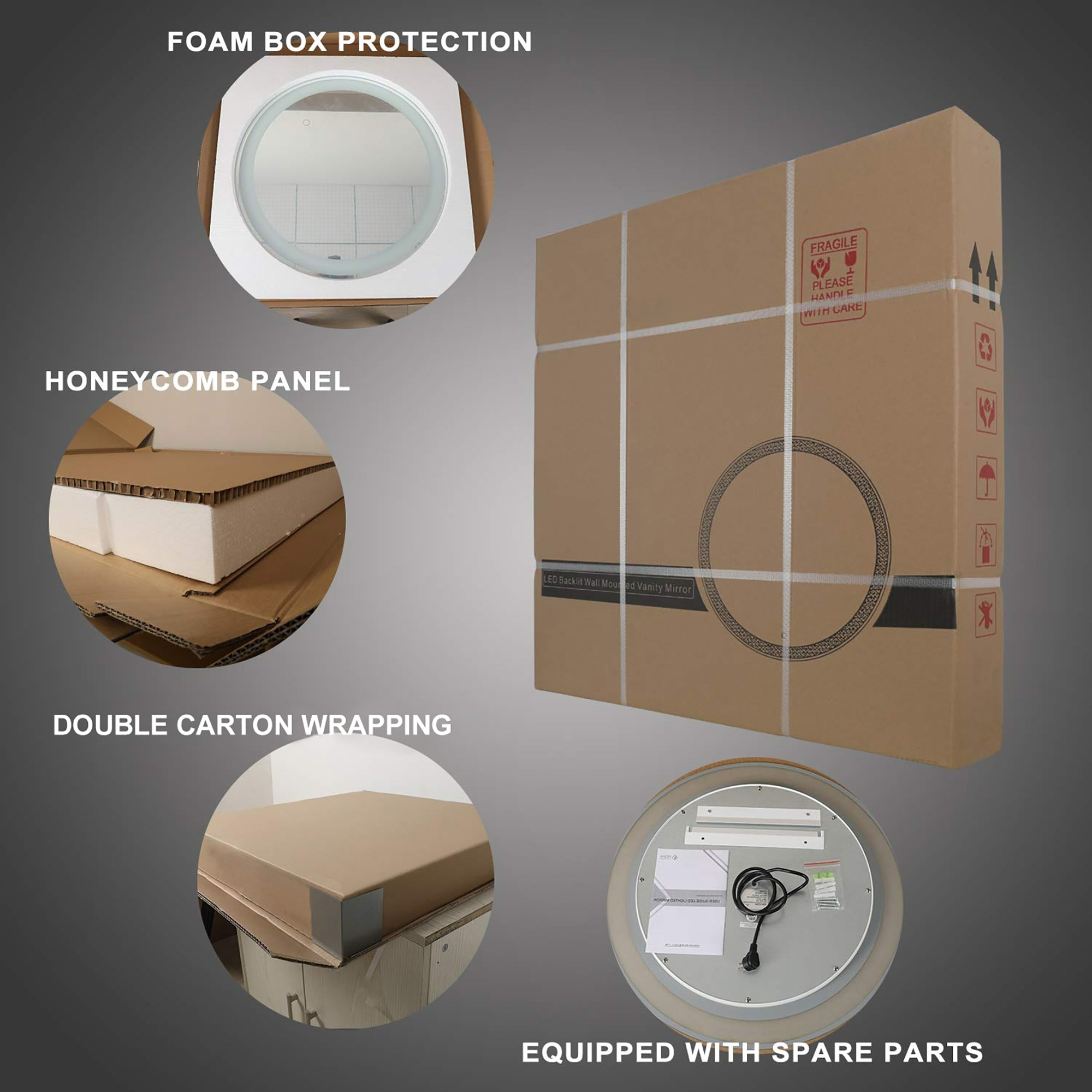 24 inch Round Frameless Anti-Fog Dimmable Wall Mounted LED Bathroom Vanity Mirror