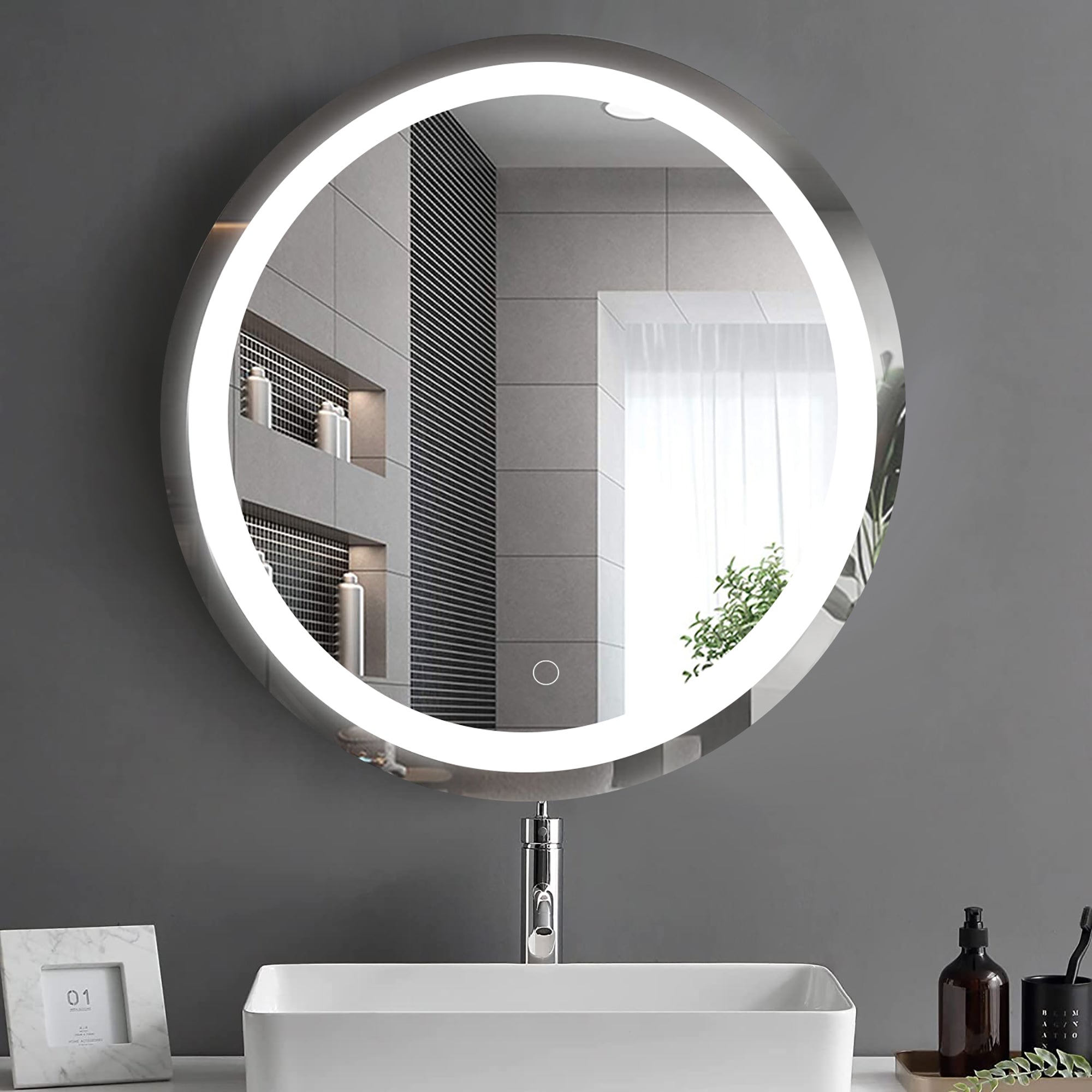 24 inch Round Frameless Anti-Fog Dimmable Wall Mounted LED Bathroom Vanity Mirror