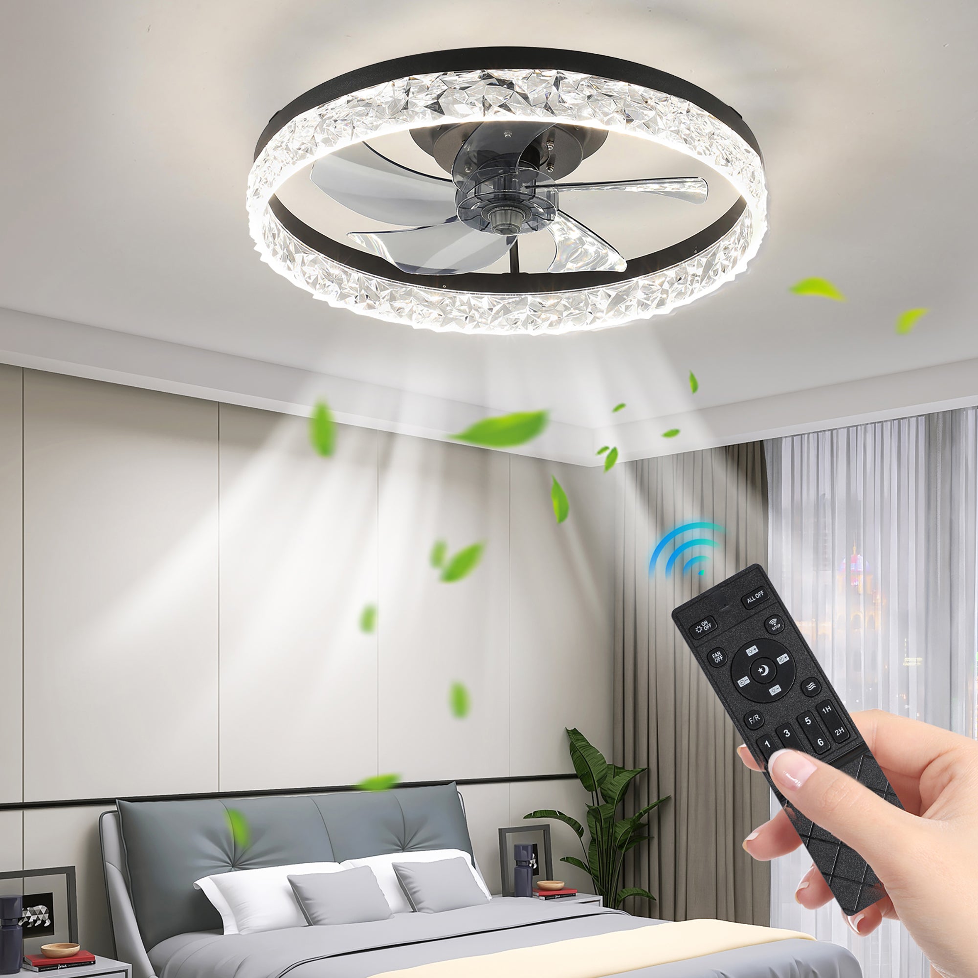 20 in W x 6 in H Ceiling Fan in Black with Lights Dimmable LED