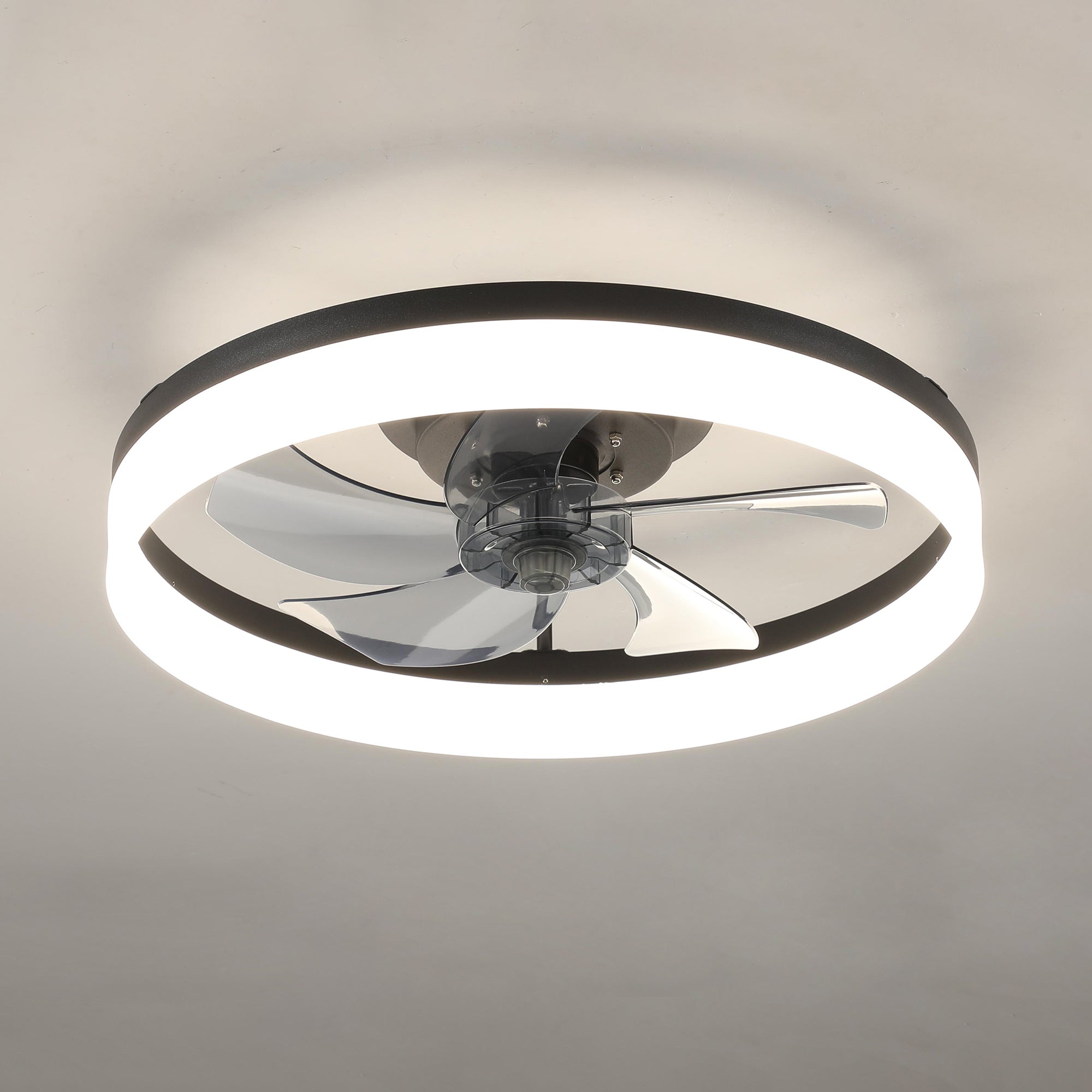 20 in W x 6 in H Ceiling Fan in Black with Lights Dimmable LED