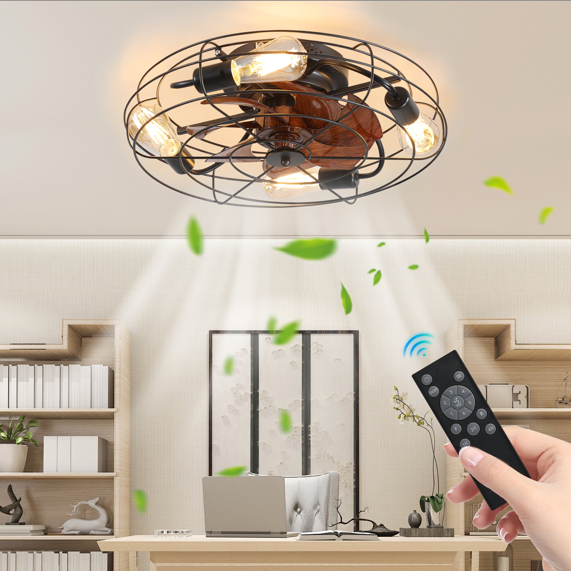 20 in W x 6 in H Ceiling Fan in Black and White with Lights Dimmable LED