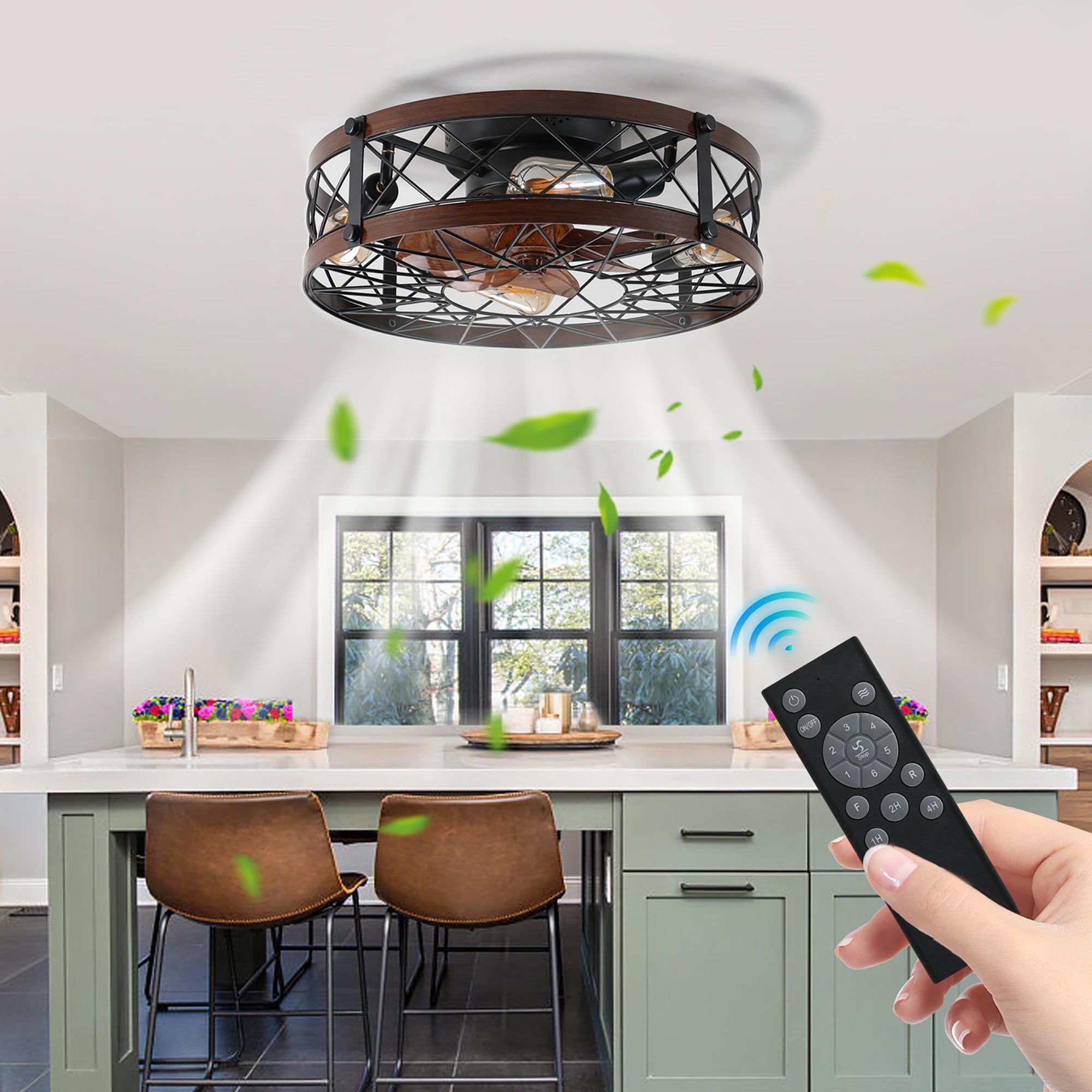 20 in W x 6 in H Ceiling Fan in Black and White with Lights Dimmable LED
