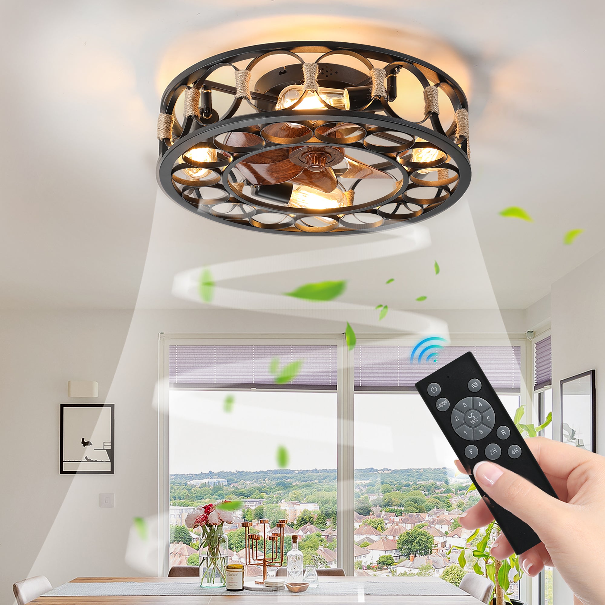 20 in W x 6 in H Ceiling Fan in Black and White with Lights Dimmable LED