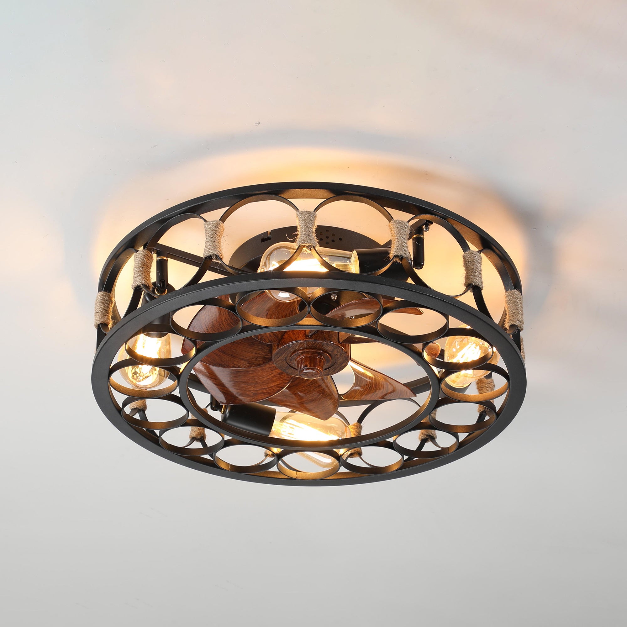 20 in W x 6 in H Ceiling Fan in Black and White with Lights Dimmable LED