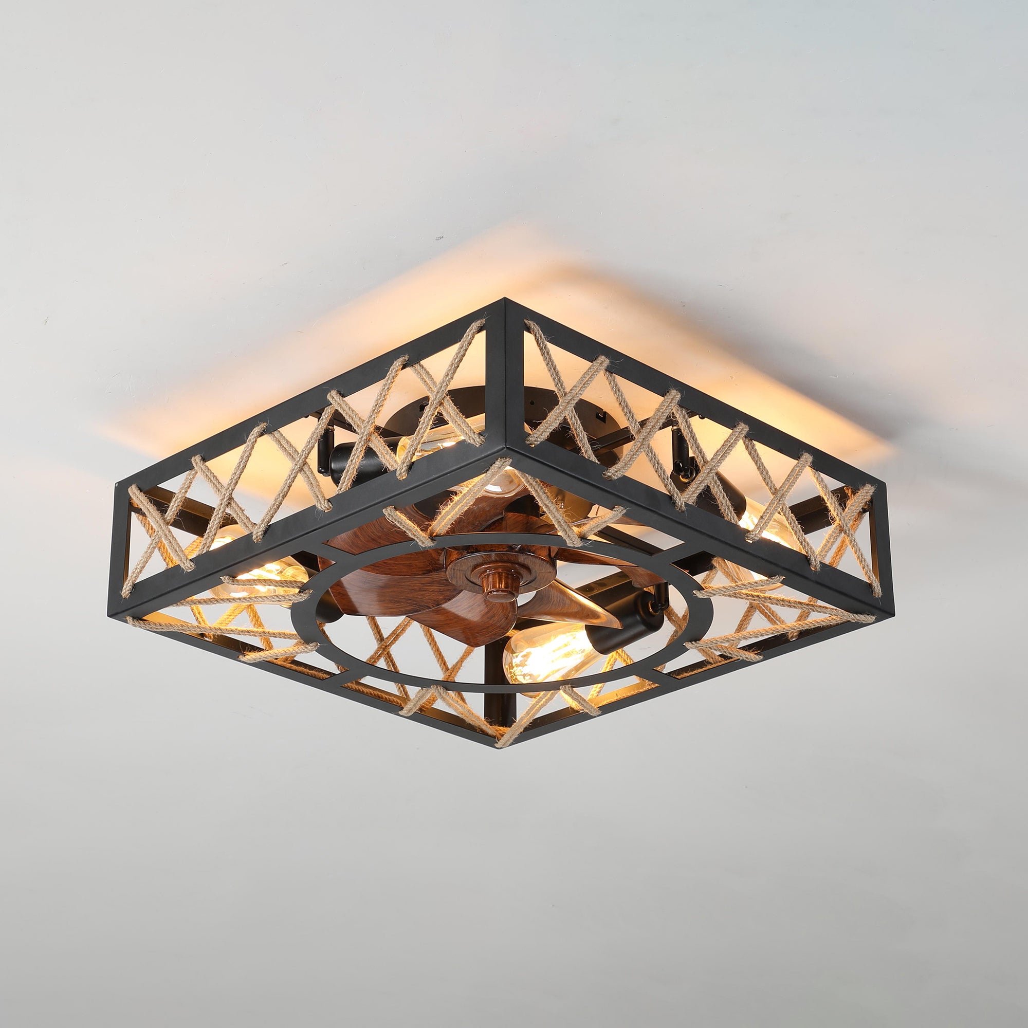 20 in W x 6 in H Ceiling Fan in Black and White with Lights Dimmable LED