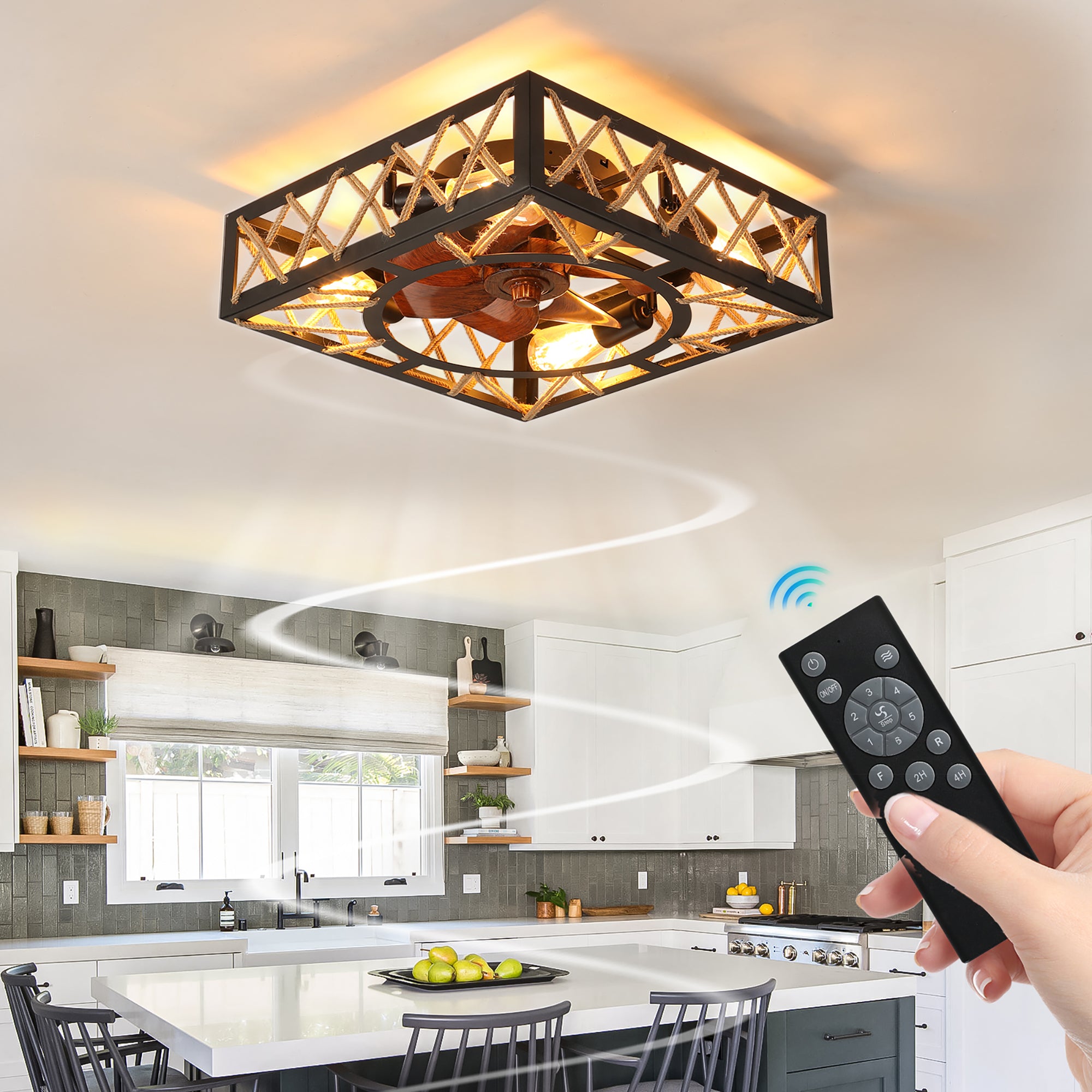20 in W x 6 in H Ceiling Fan in Black and White with Lights Dimmable LED