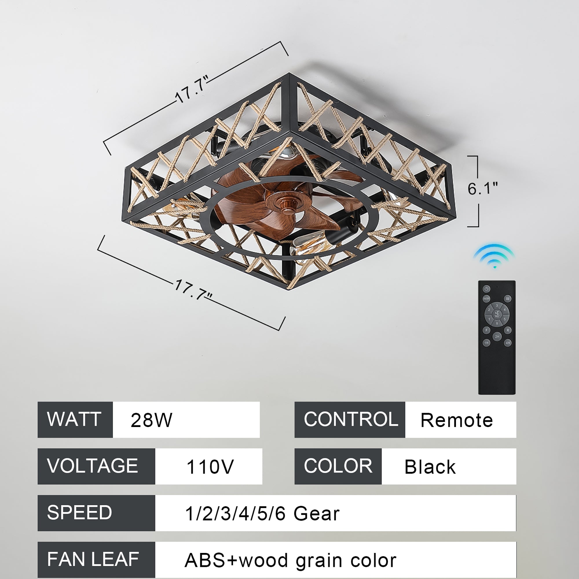 20 in W x 6 in H Ceiling Fan in Black and White with Lights Dimmable LED