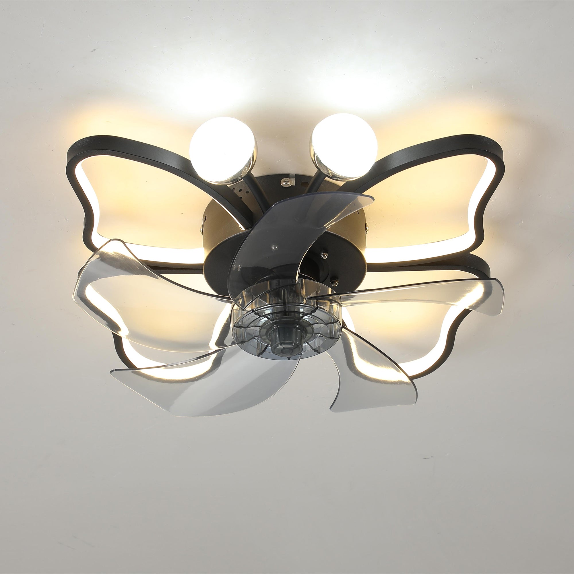20 in W x 6 in H Ceiling Fan in Black and White with Lights Dimmable LED