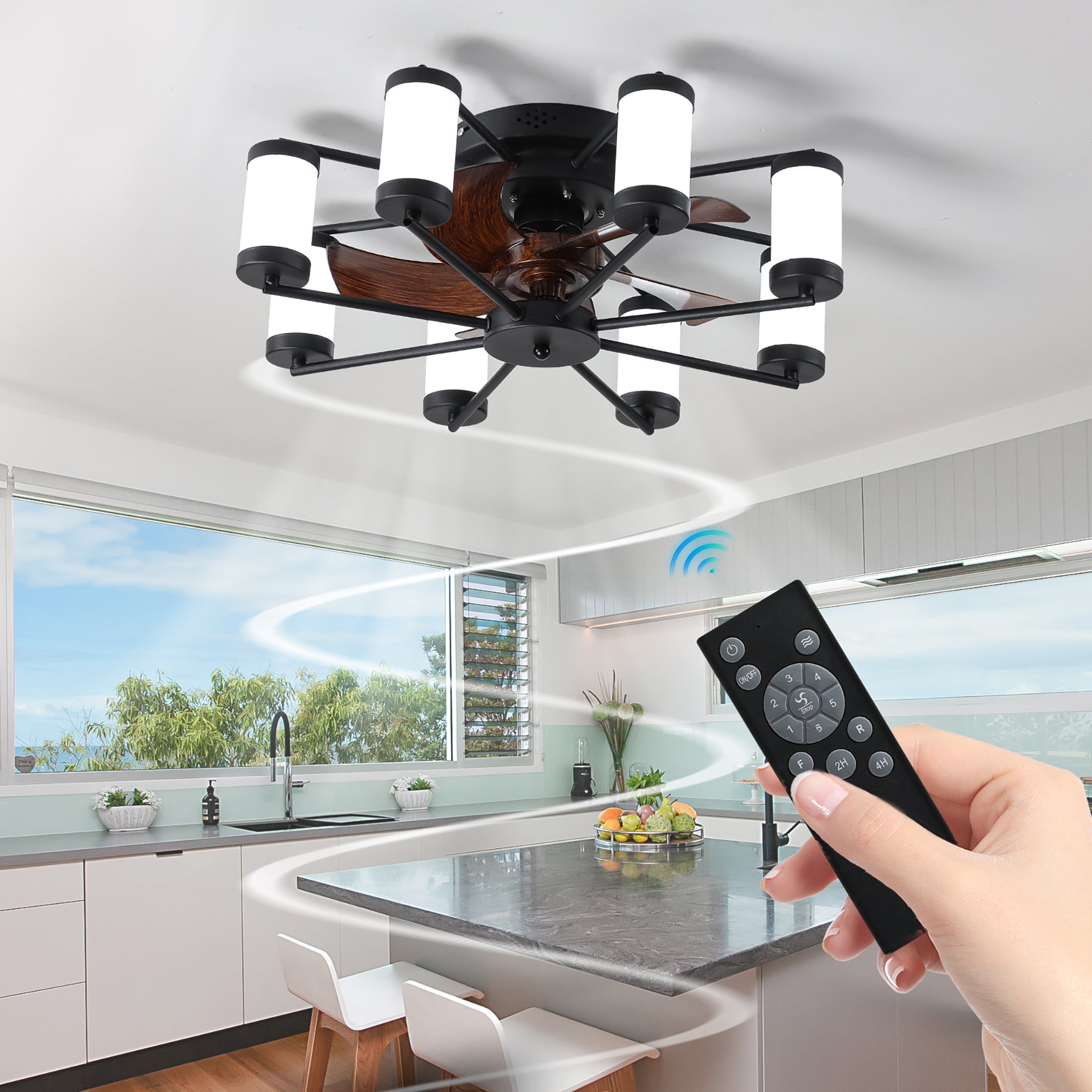 20 in W x 6 in H Ceiling Fan in Black and White with Lights Dimmable LED