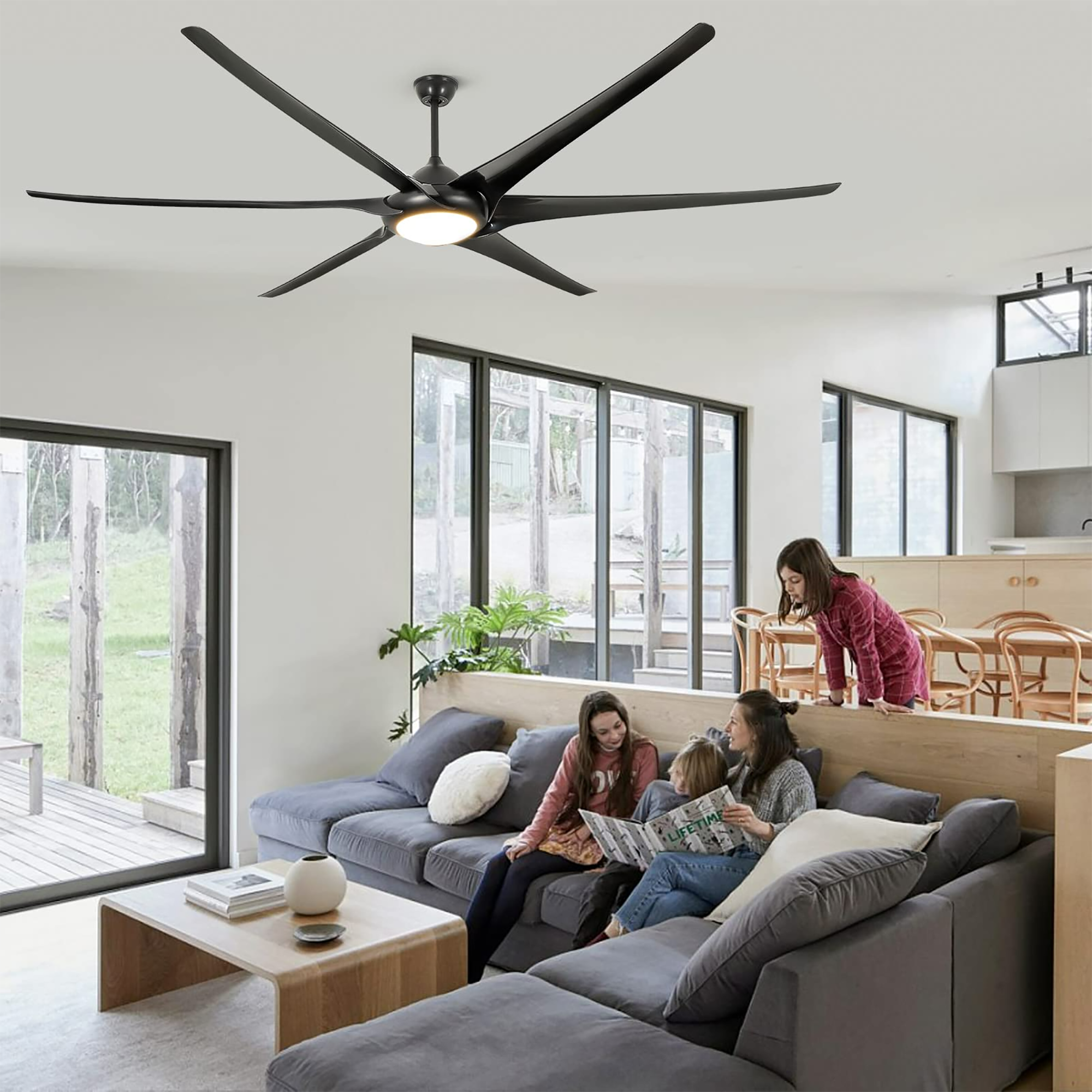 20 in W x 6 in H Ceiling Fan in Black and White with Lights Dimmable LED