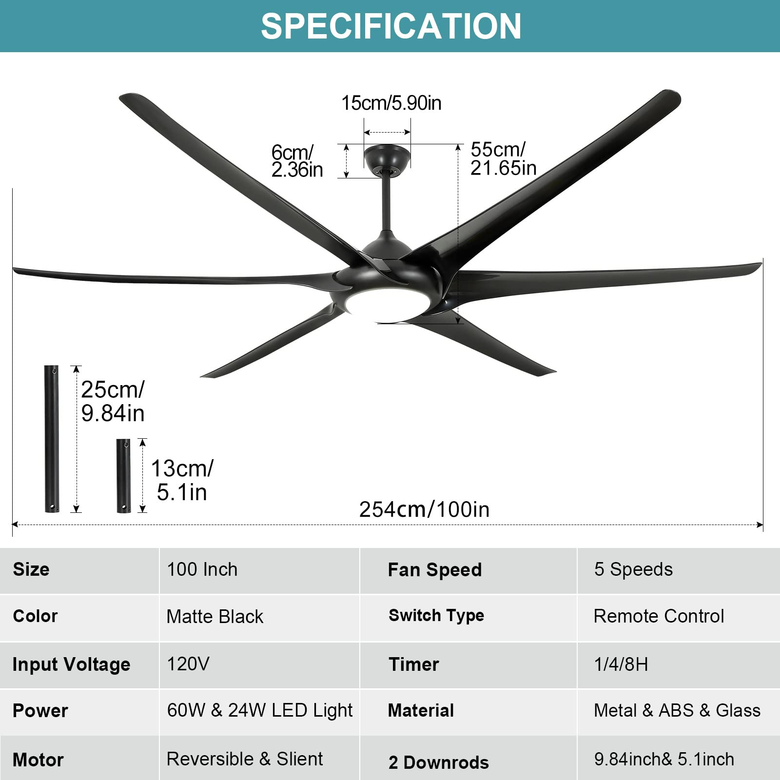 20 in W x 6 in H Ceiling Fan in Black and White with Lights Dimmable LED