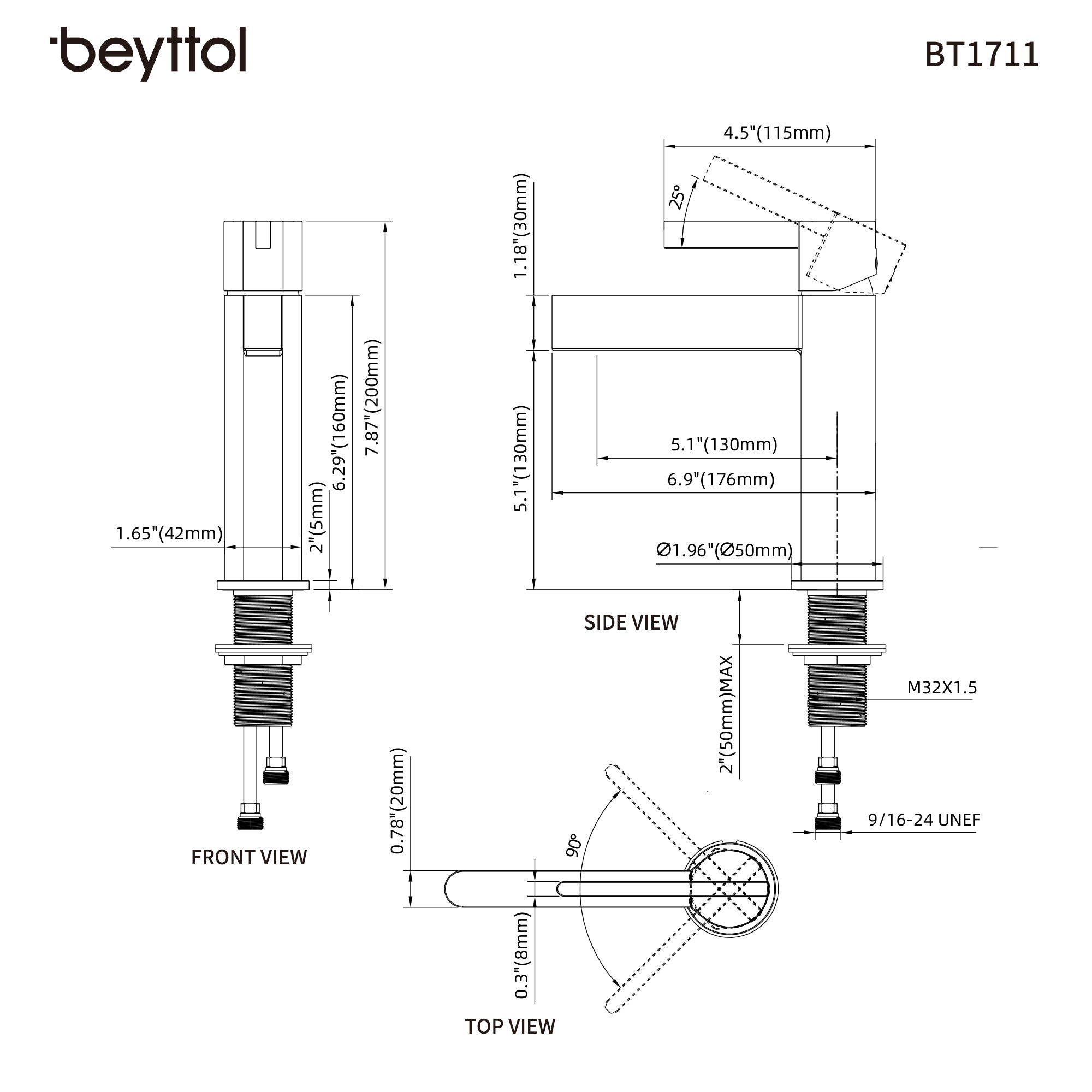 Single Handle Brass Bathroom Faucet with Supply line