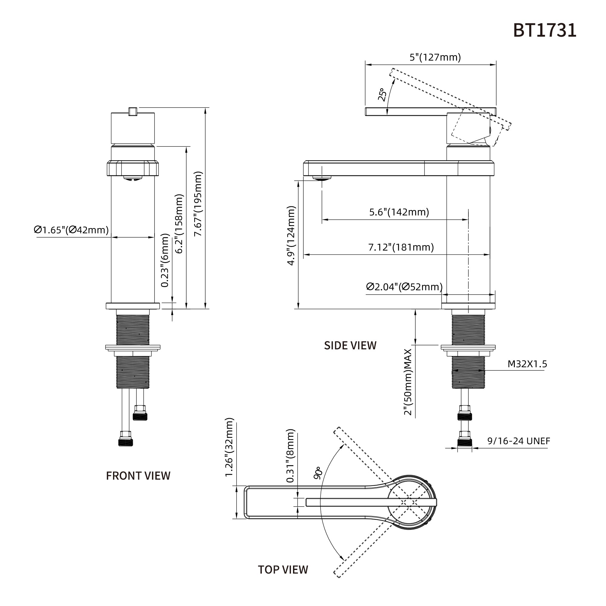Single Handle Brass Bathroom Faucet with Supply line
