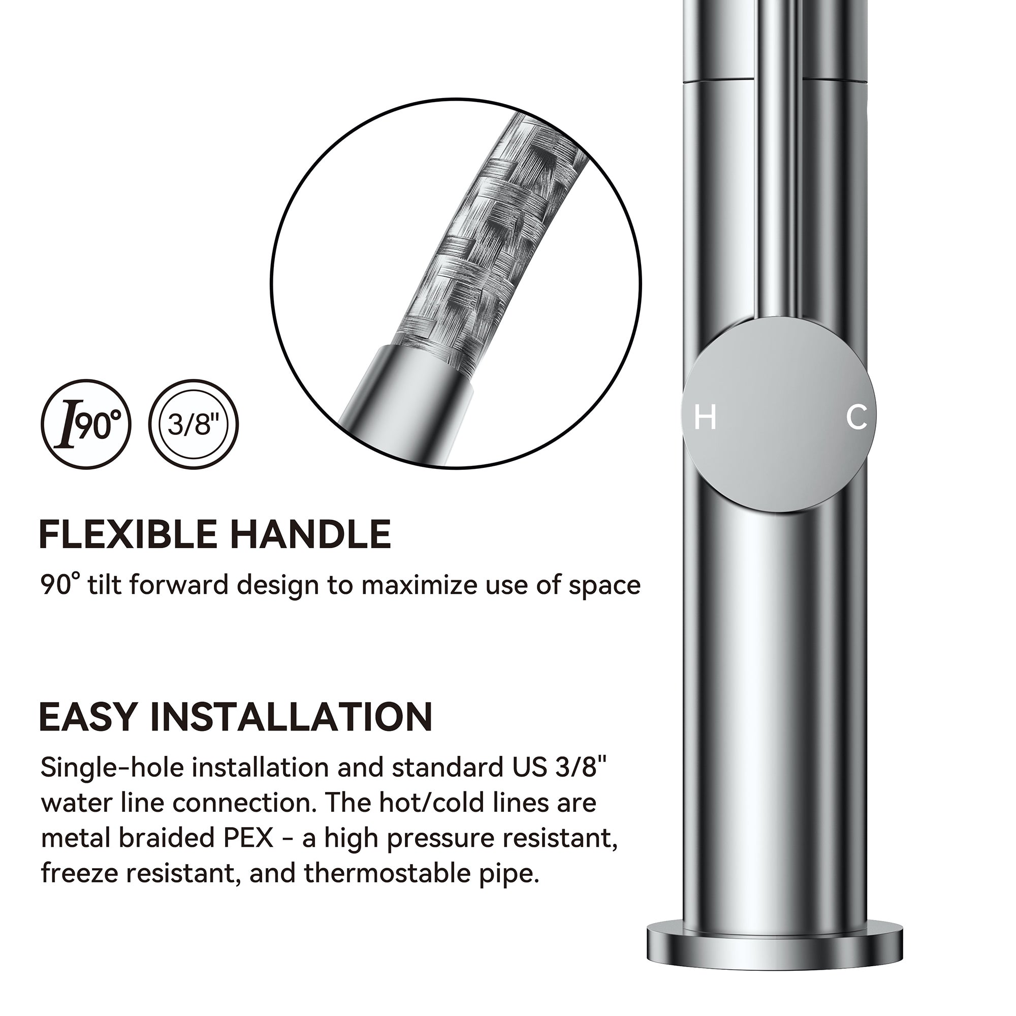 Single Handle Deck Mounted High Arc Pull Down Brass Kitchen Faucet