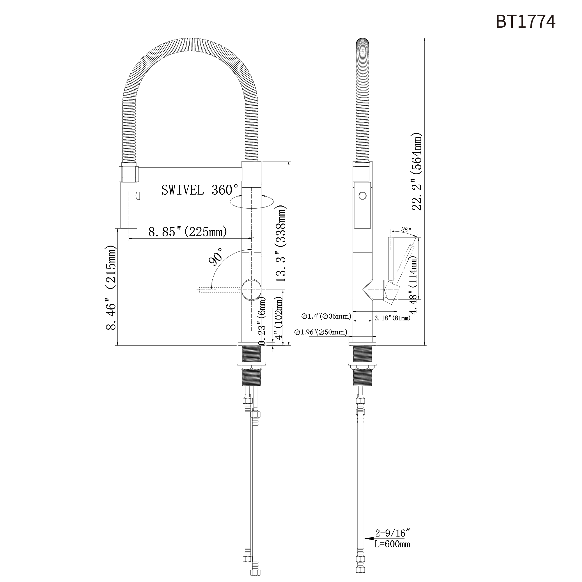 Single Handle Deck Mounted High Arc Pull Down Brass Kitchen Faucet