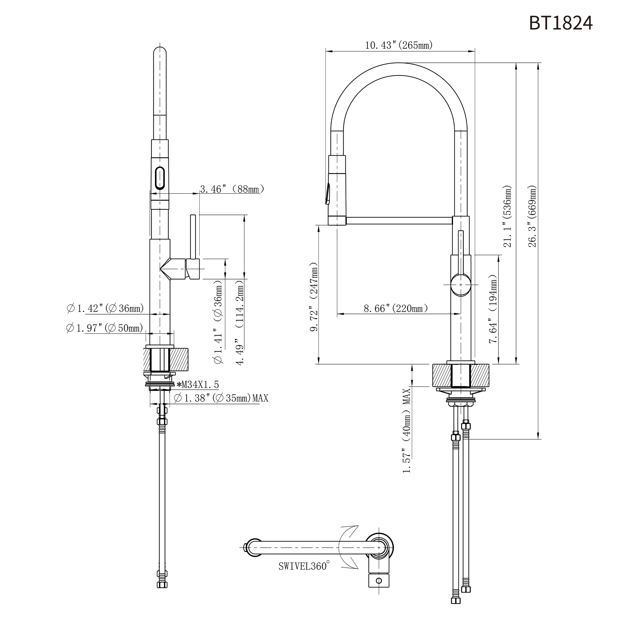 Single Handle Deck Mounted High Arc Pull Down Brass Kitchen Faucet