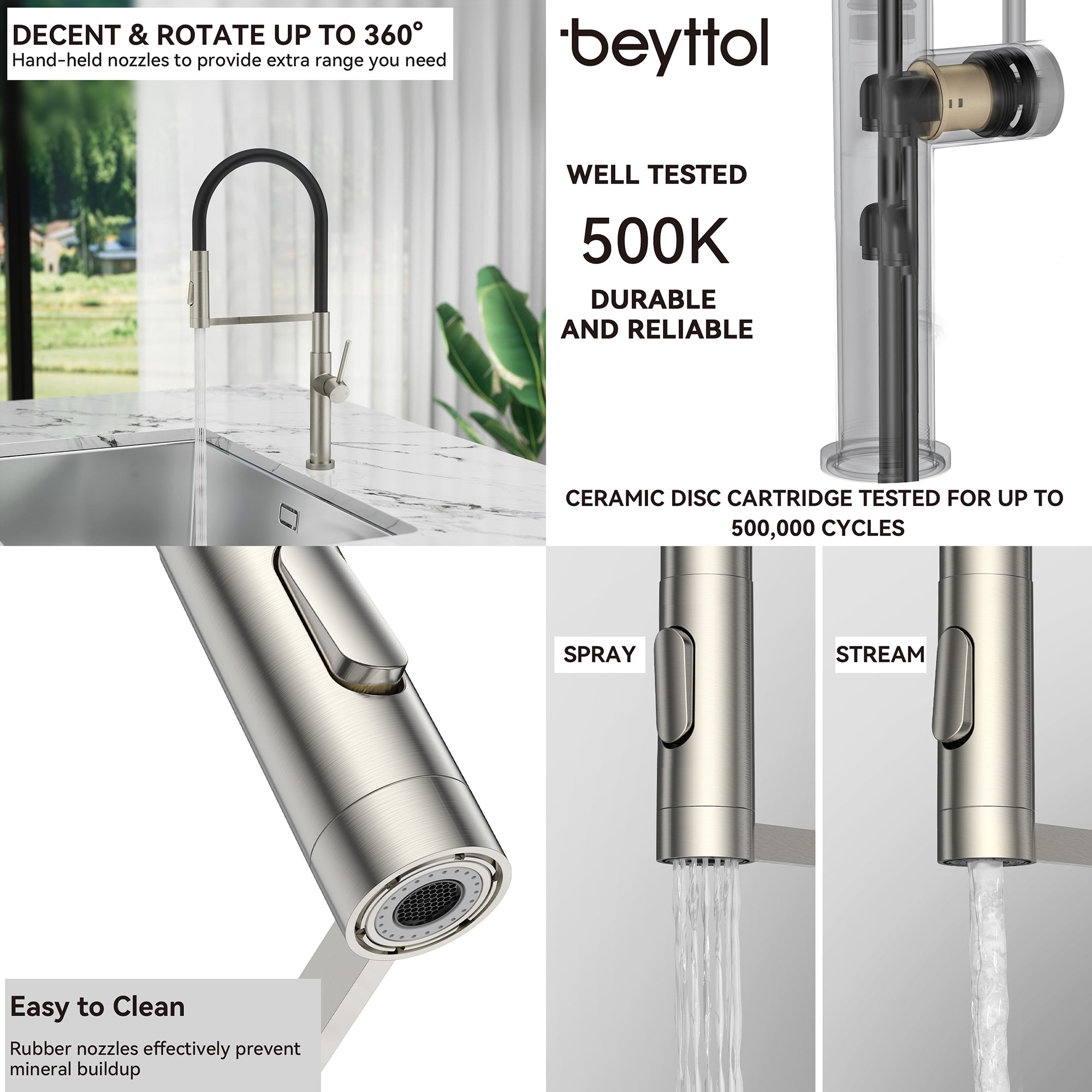 Single Handle Deck Mounted High Arc Pull Down Brass Kitchen Faucet