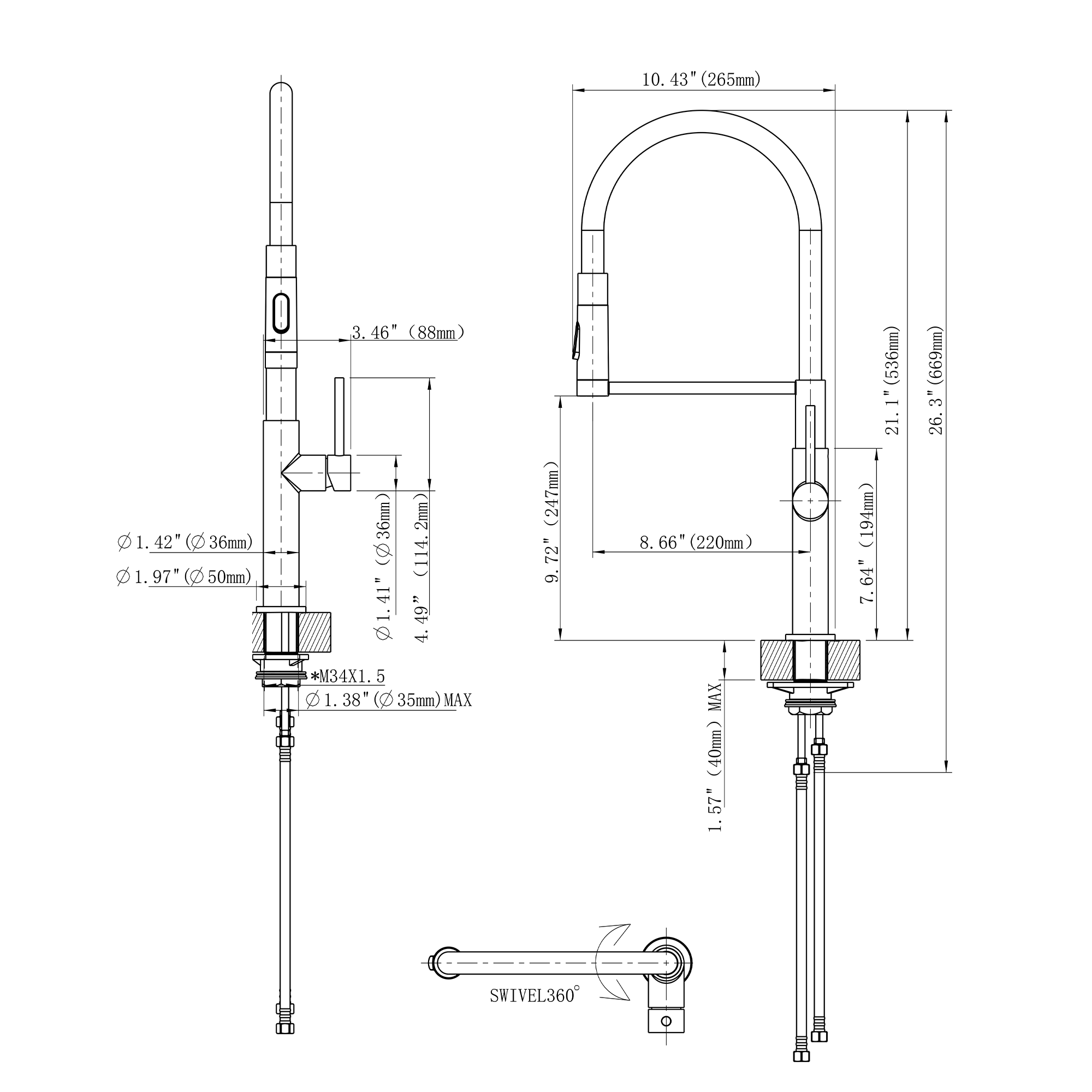 Single Handle Deck Mounted High Arc Pull Down Brass Kitchen Faucet