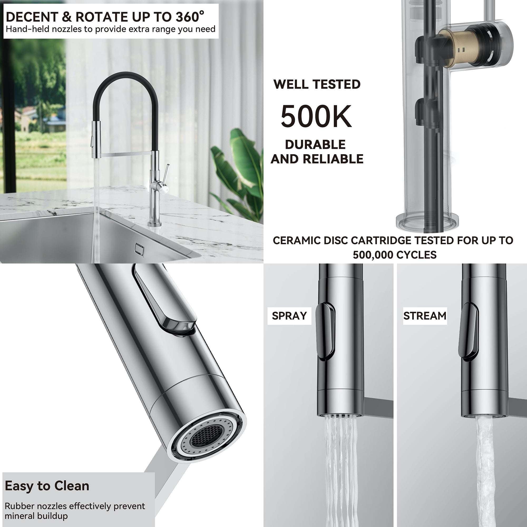 Single Handle Deck Mounted High Arc Pull Down Brass Kitchen Faucet
