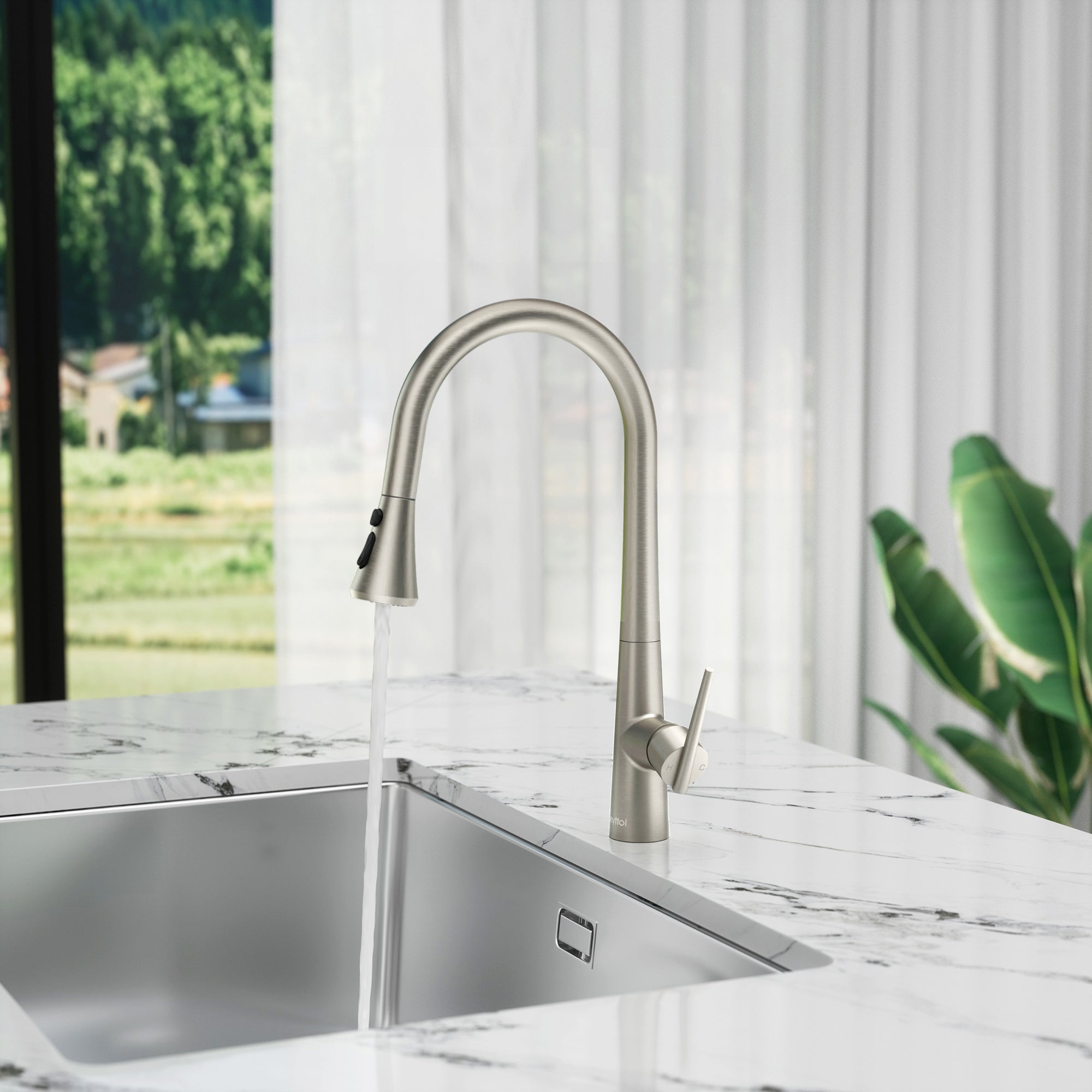 Single Handle Deck Mounted High Arc Pull Down Brass Kitchen Faucet