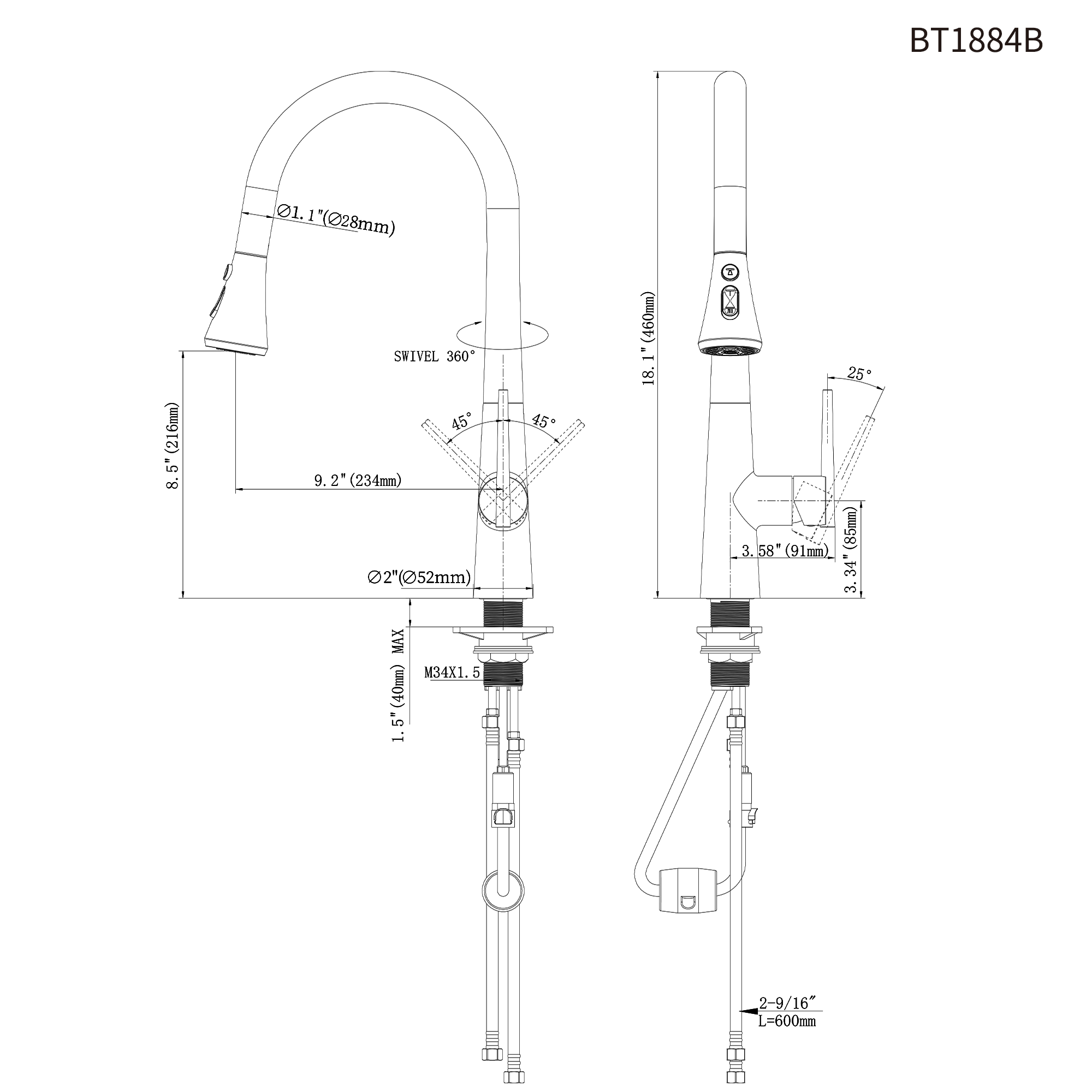 Single Handle Deck Mounted High Arc Pull Down Brass Kitchen Faucet