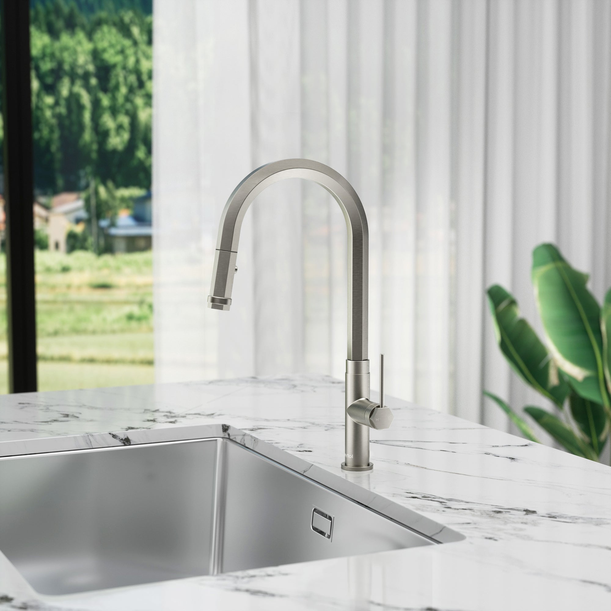 Single Handle Deck Mounted High Arc Pull Down Brass Kitchen Faucet
