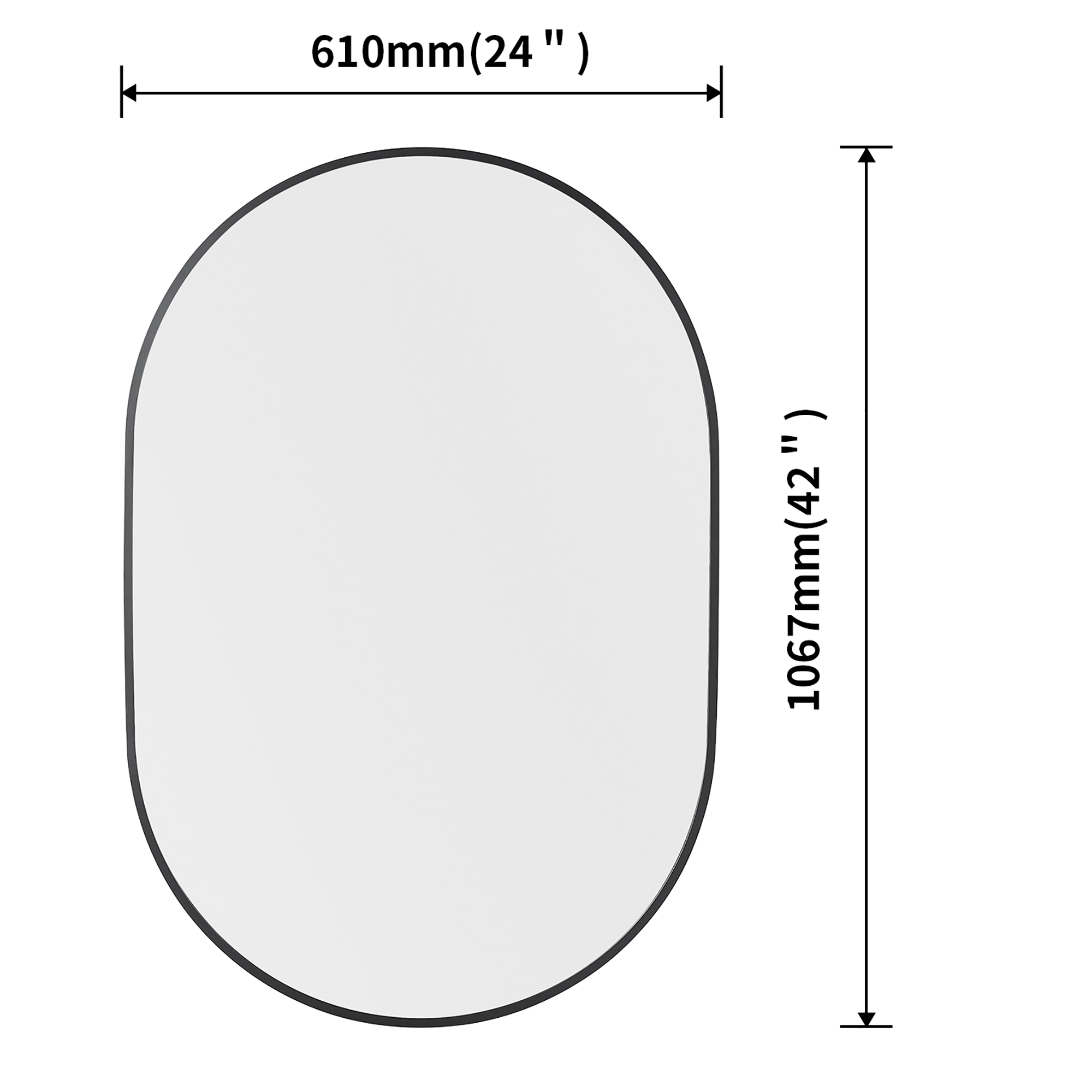 24" x 42" Oval Framed Wall Mounted Bathroom Vanity Mirror with Matte Black Border