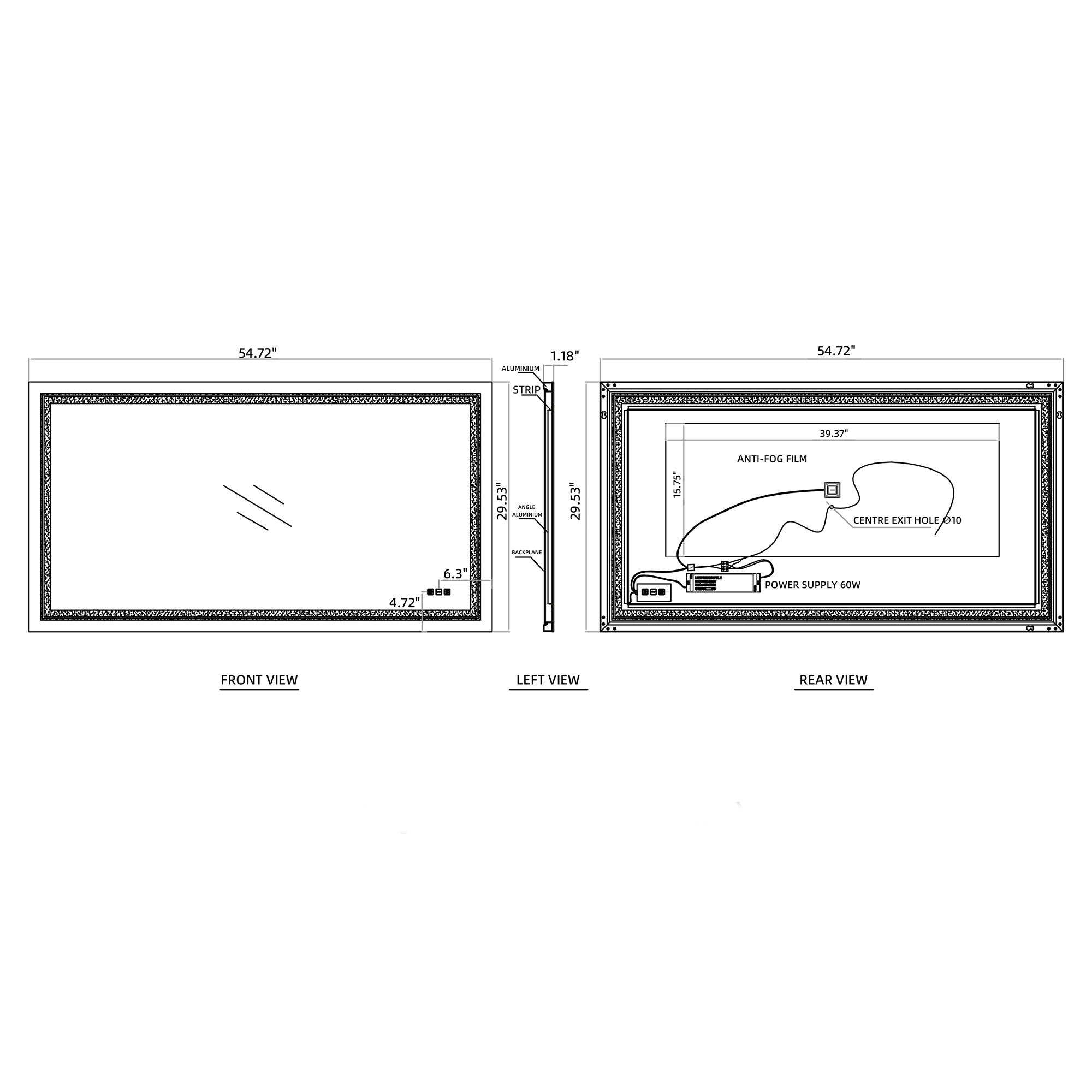 Rectangular Frameless Dimmable Wall Mounted LED Bathroom Mirror