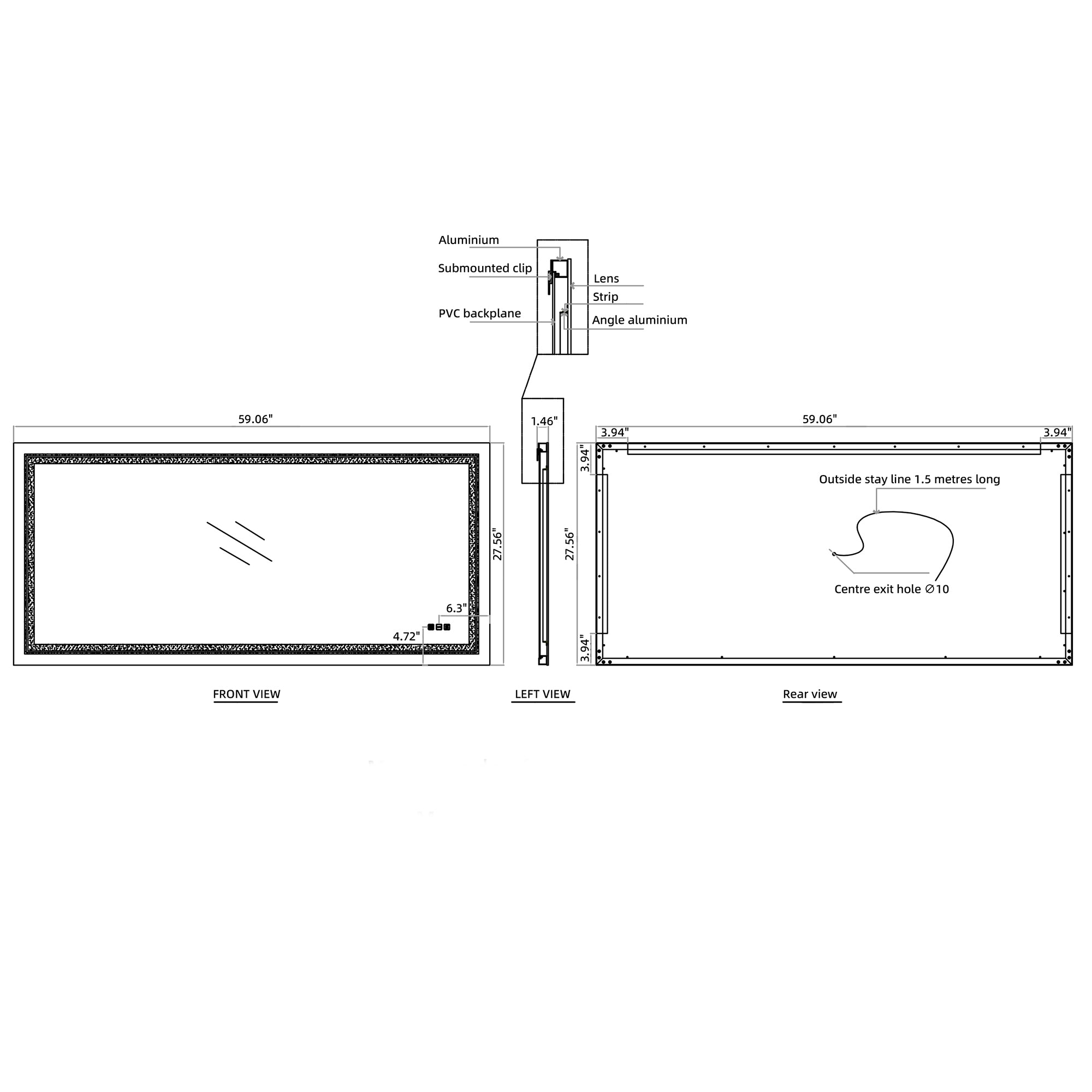 Rectangular Frameless Dimmable Wall Mounted LED Bathroom Mirror