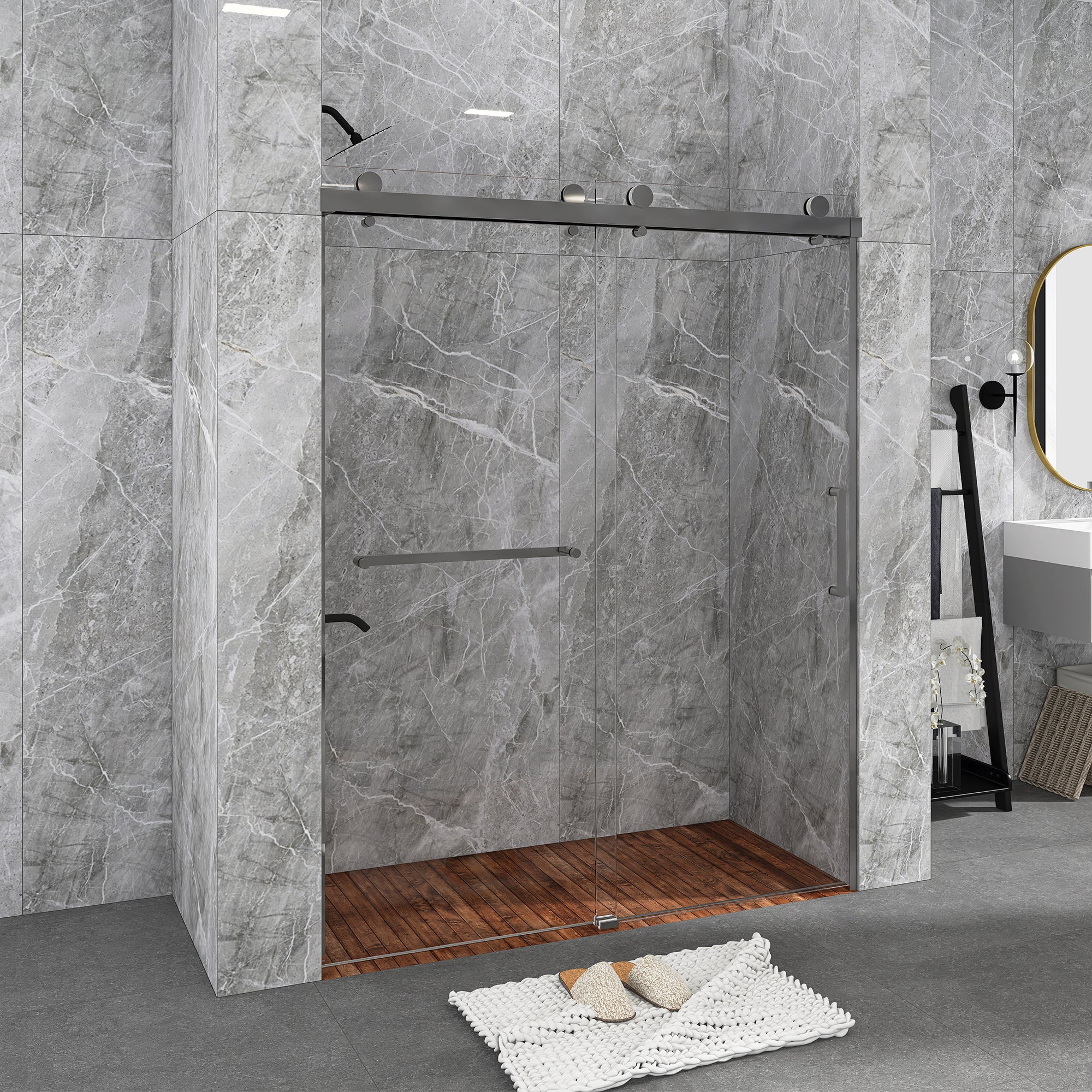 Sliding Frameless Shower Door with Tempered Glass