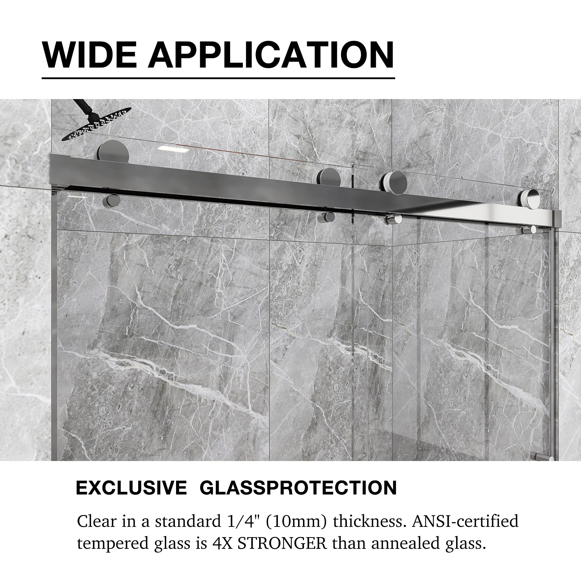 Sliding Frameless Shower Door with Tempered Glass