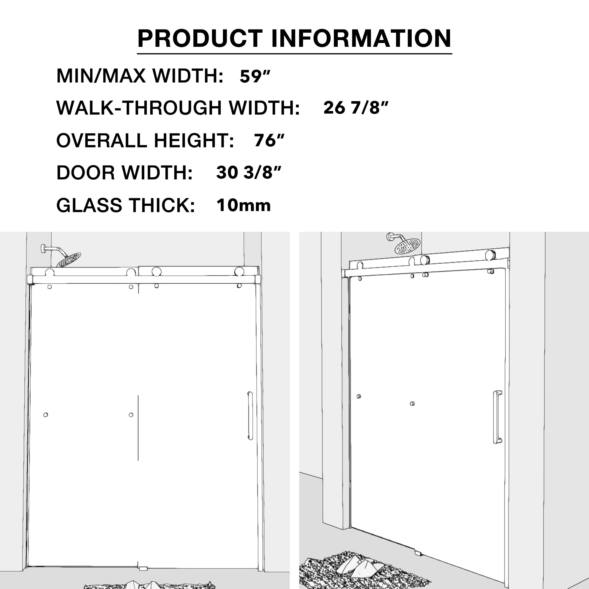 Sliding Frameless Shower Door with Tempered Glass