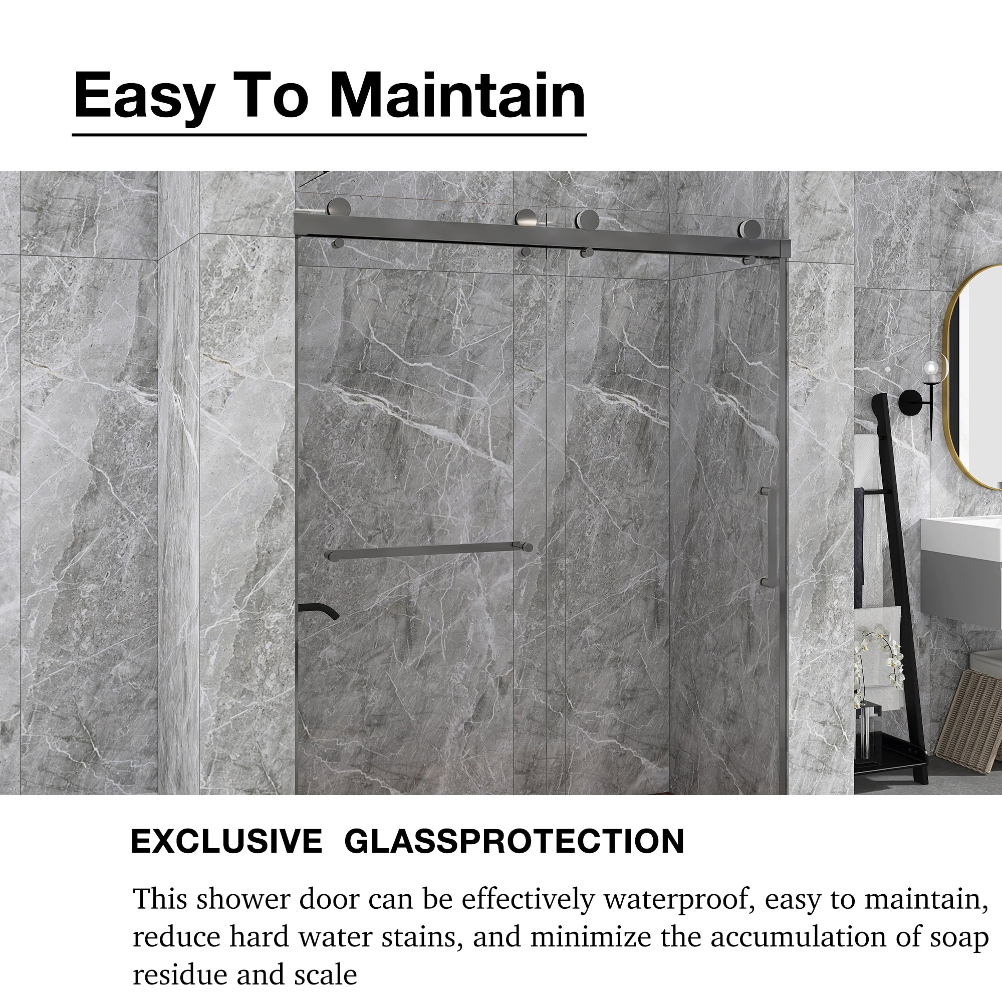 Sliding Frameless Shower Door with Tempered Glass