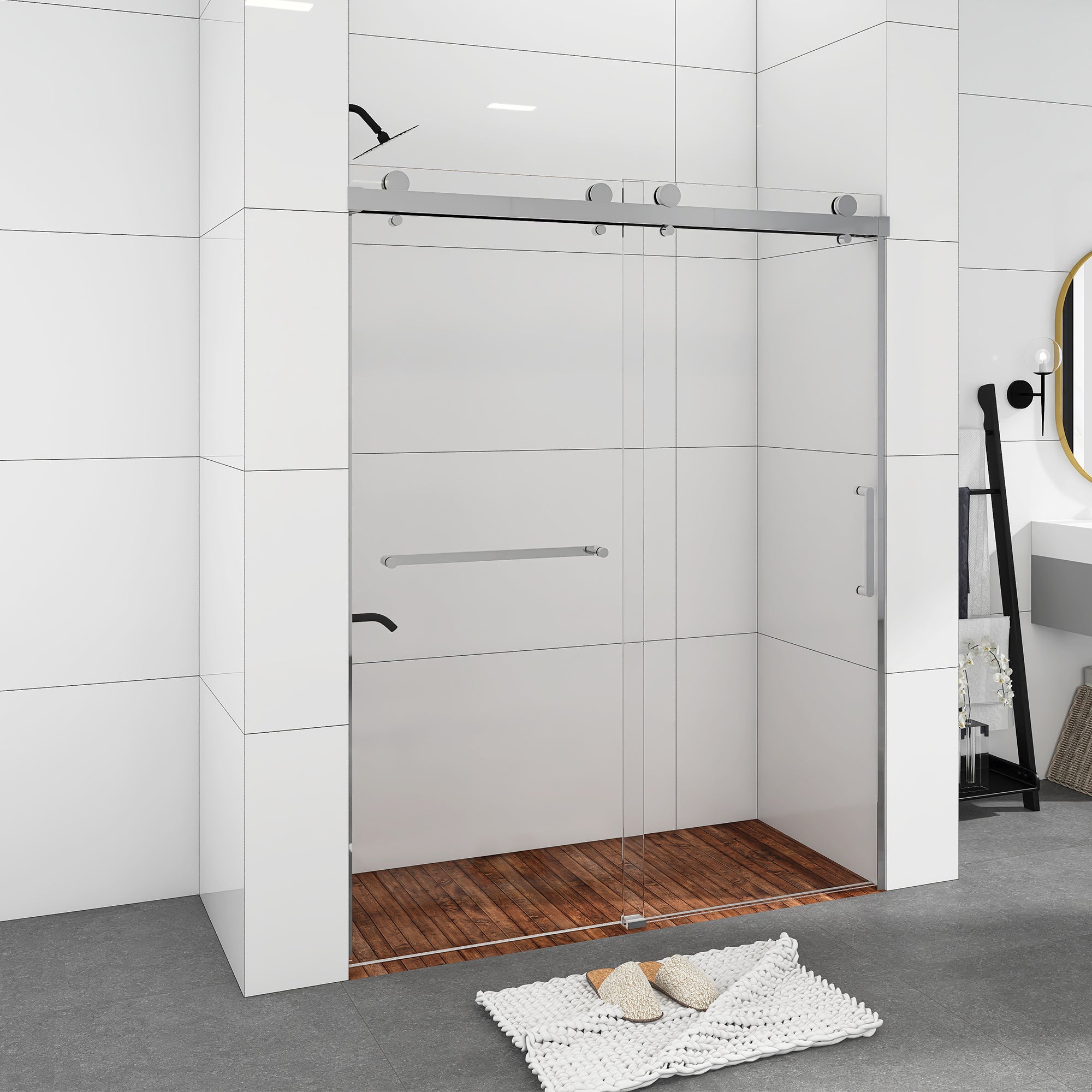 Sliding Frameless Shower Door with Tempered Glass