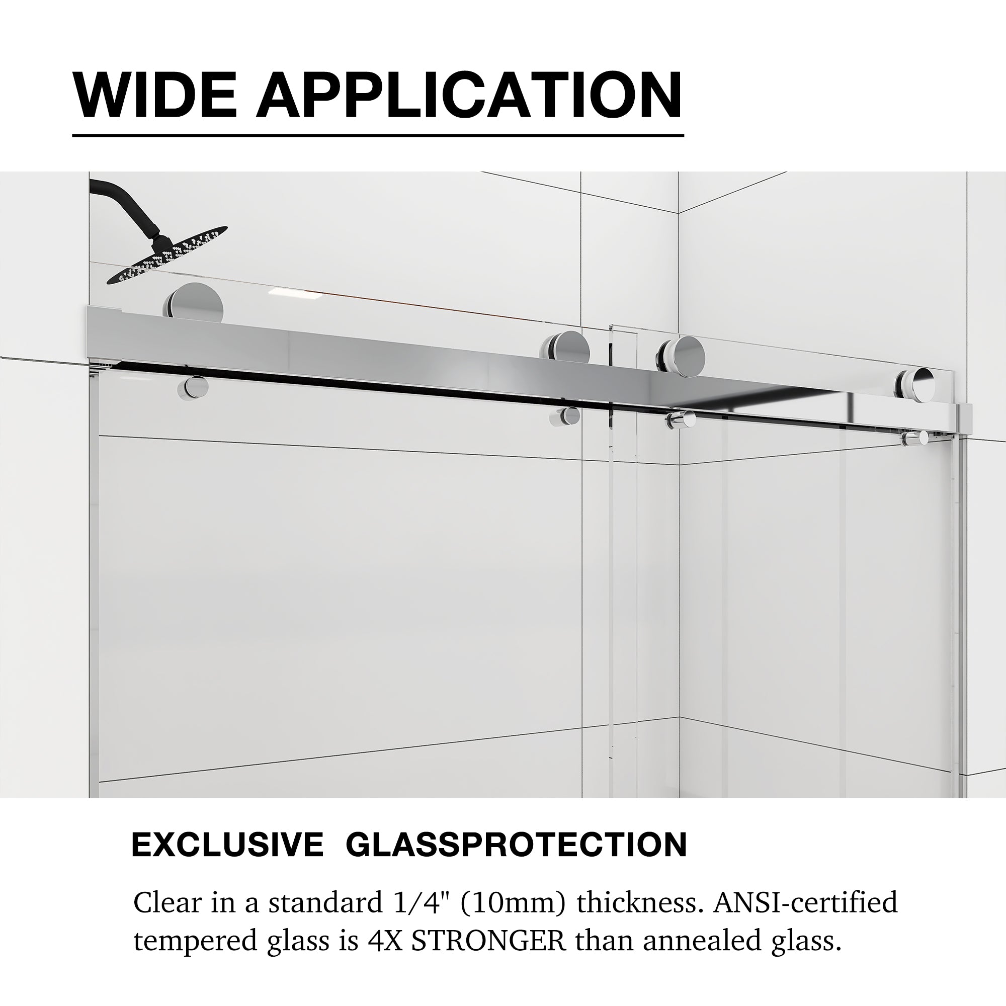 Sliding Frameless Shower Door with Tempered Glass