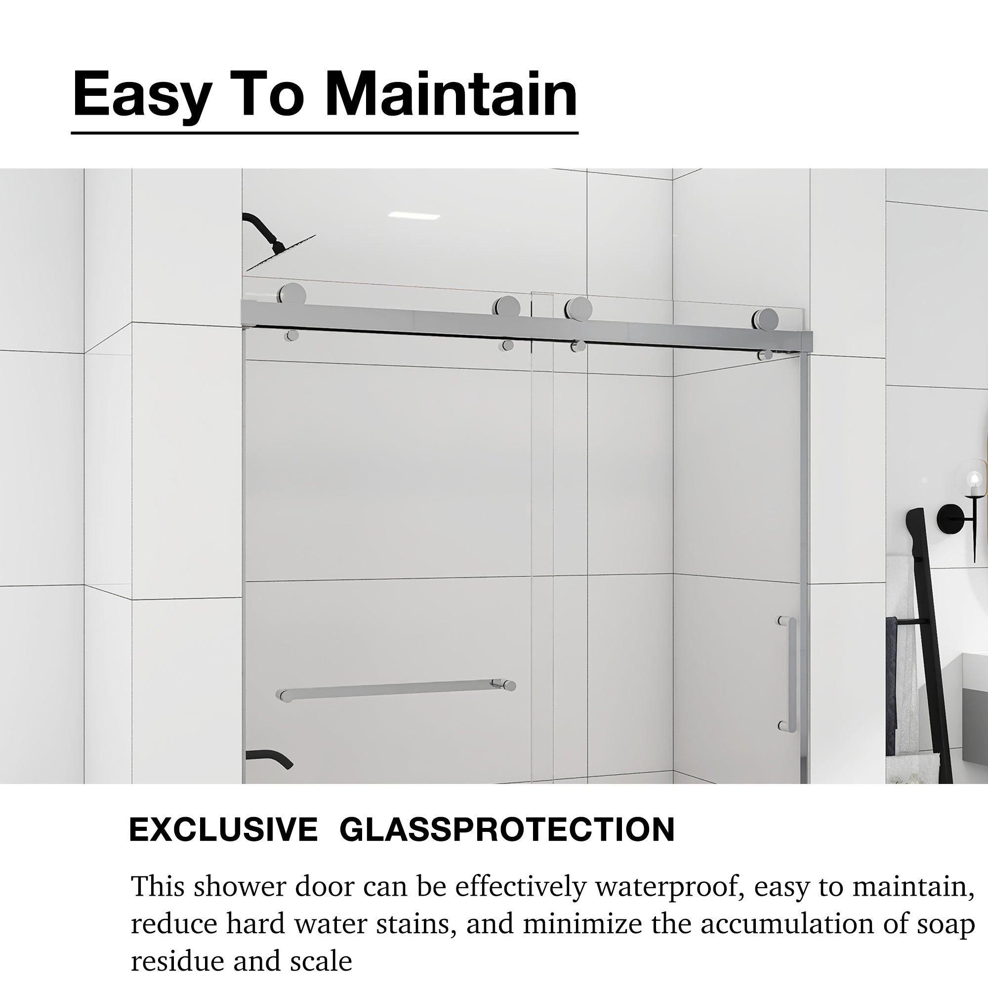 Sliding Frameless Shower Door with Tempered Glass
