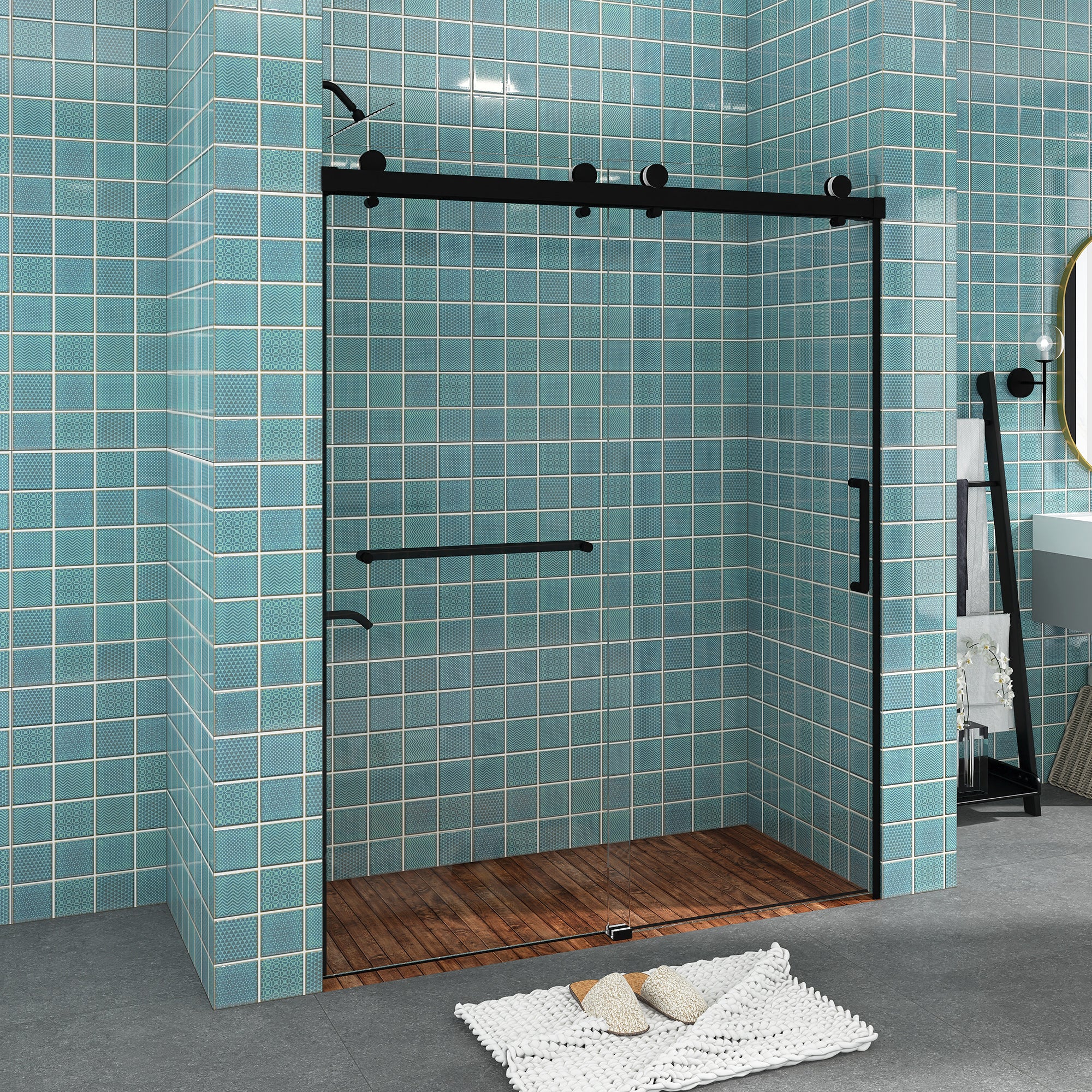 Sliding Frameless Shower Door with Tempered Glass