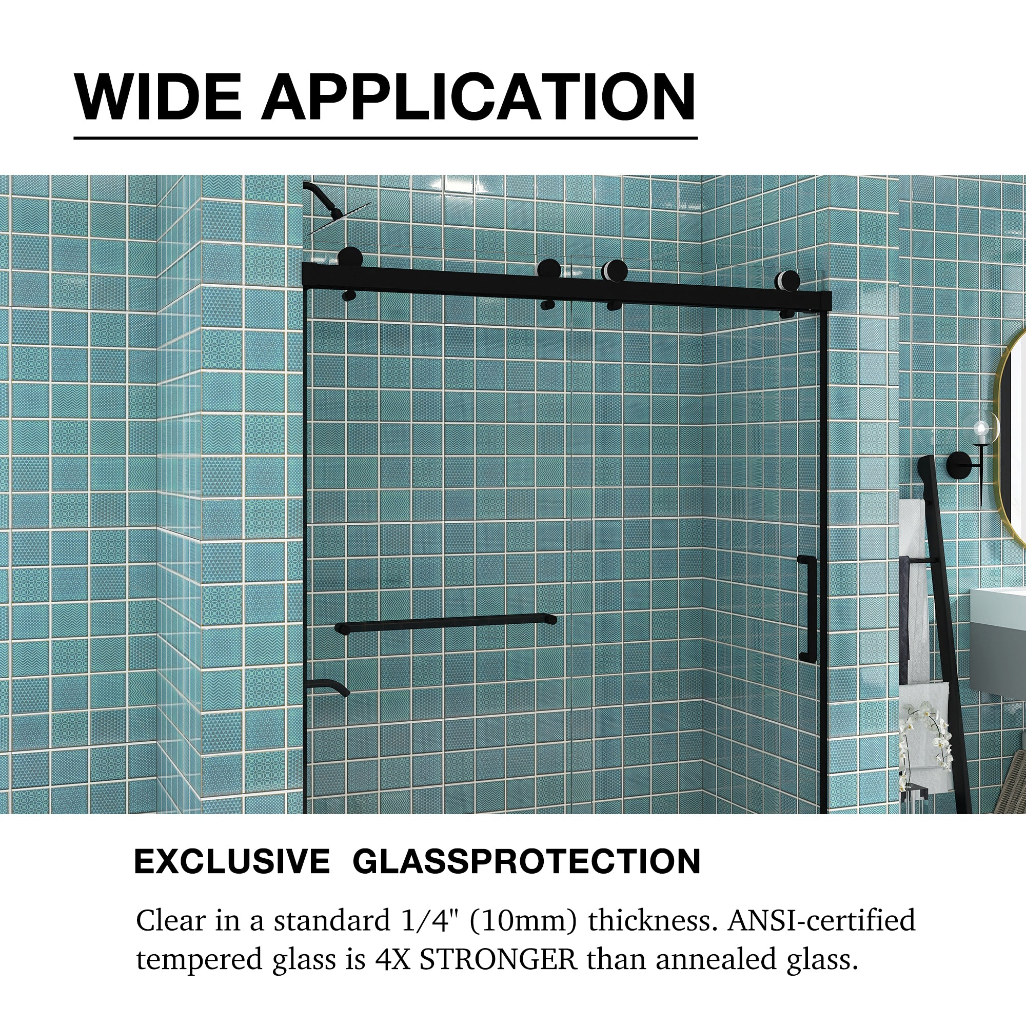 Sliding Frameless Shower Door with Tempered Glass