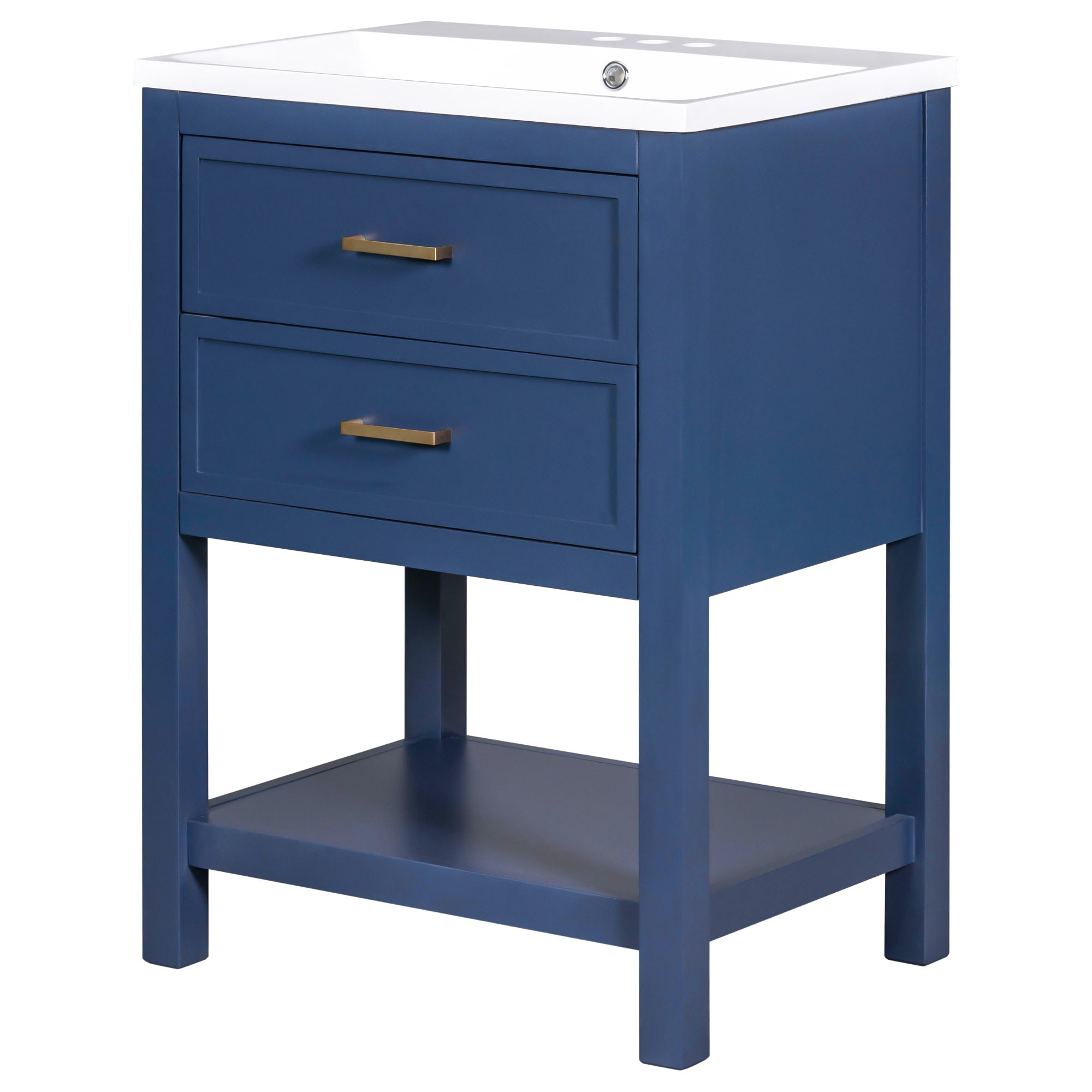 24'' Freestanding Bathroom Vanity Set in Blue with Integrated Resin Sink and Open Shelf