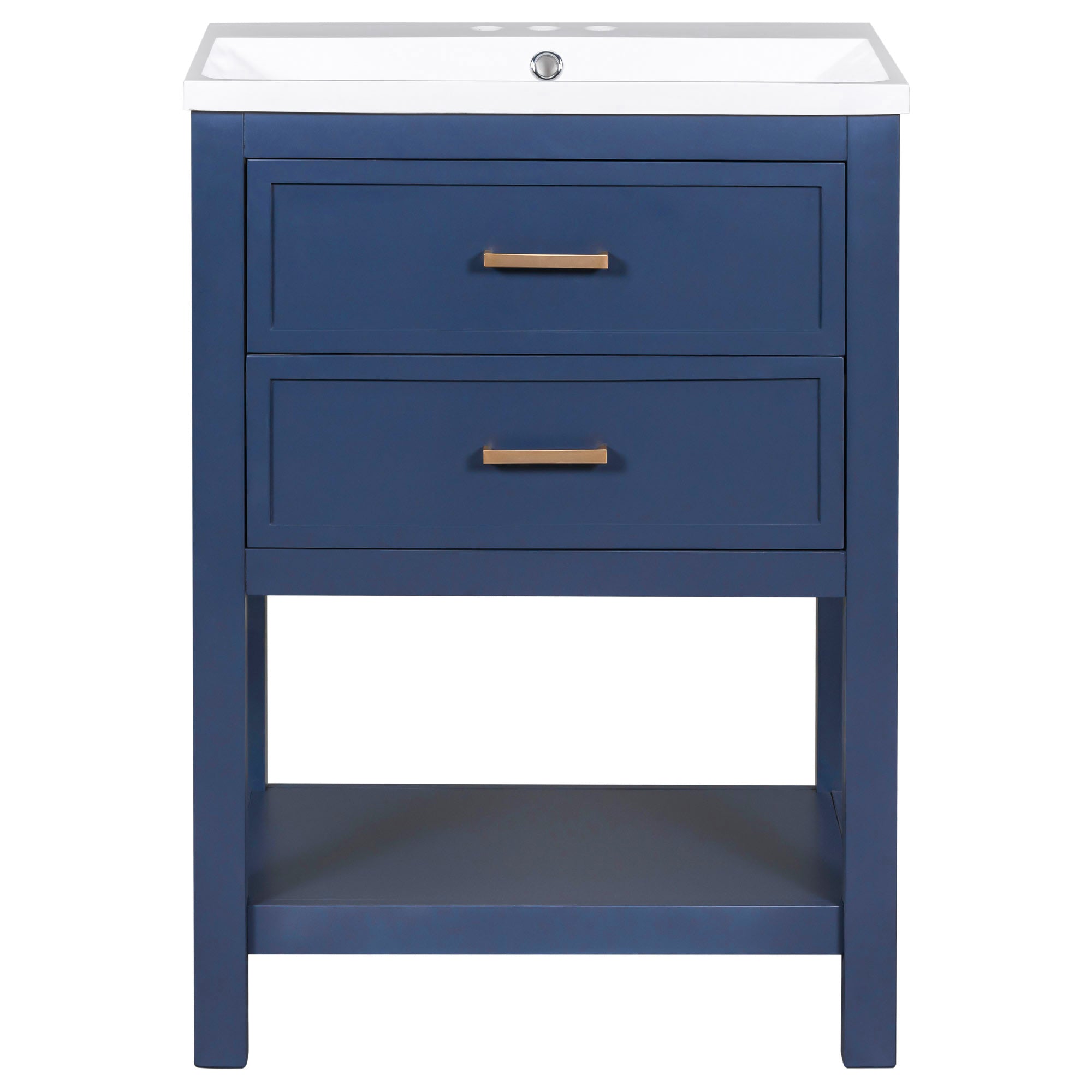 24'' Freestanding Bathroom Vanity Set in Blue with Integrated Resin Sink and Open Shelf