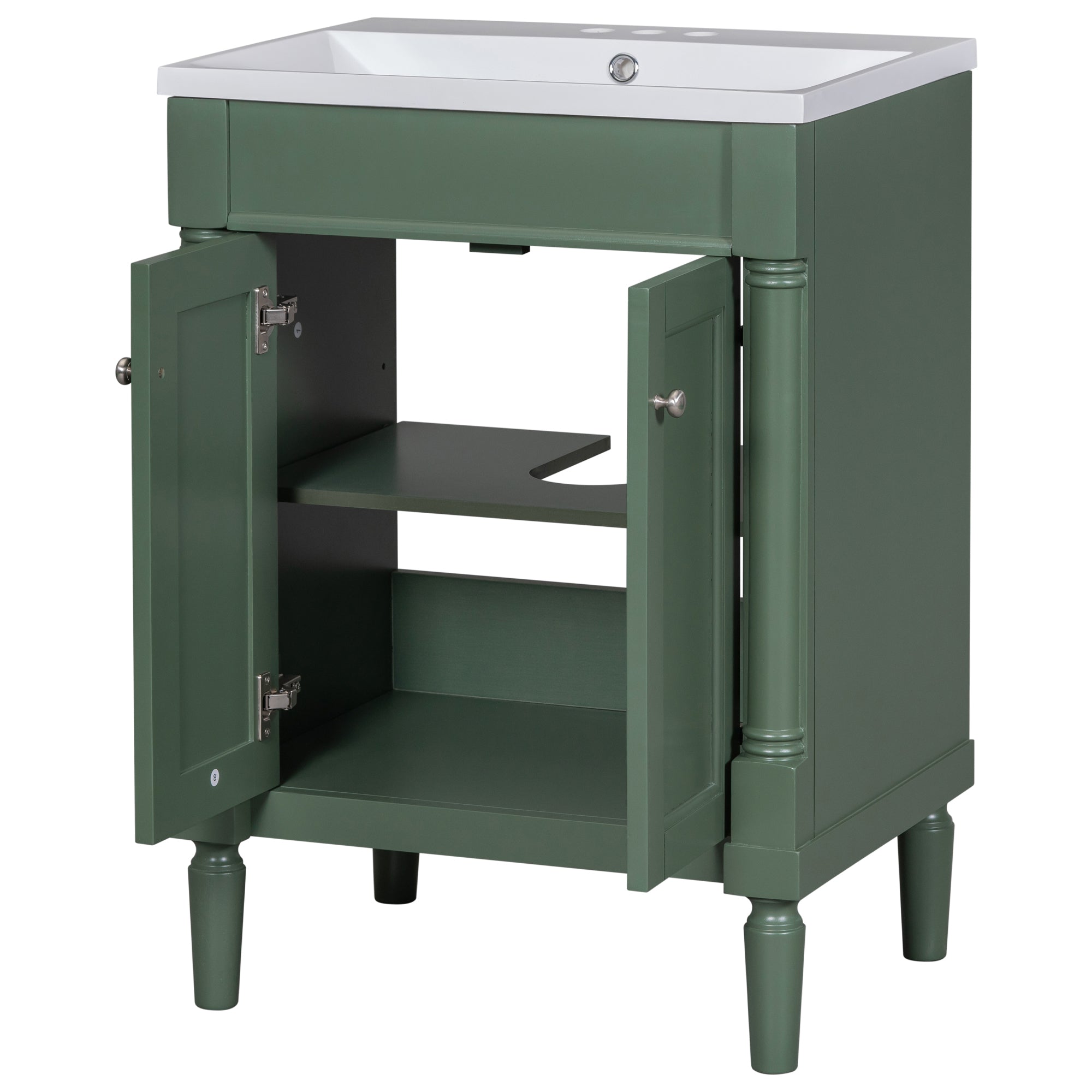 24'' Freestanding Bathroom Vanity Set in Blue with Integrated Resin Sink and Open Shelf