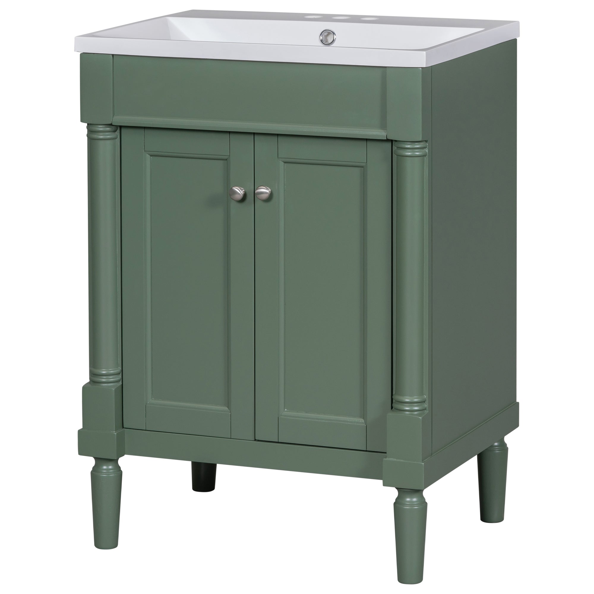 24'' Freestanding Bathroom Vanity Set in Blue with Integrated Resin Sink and Open Shelf