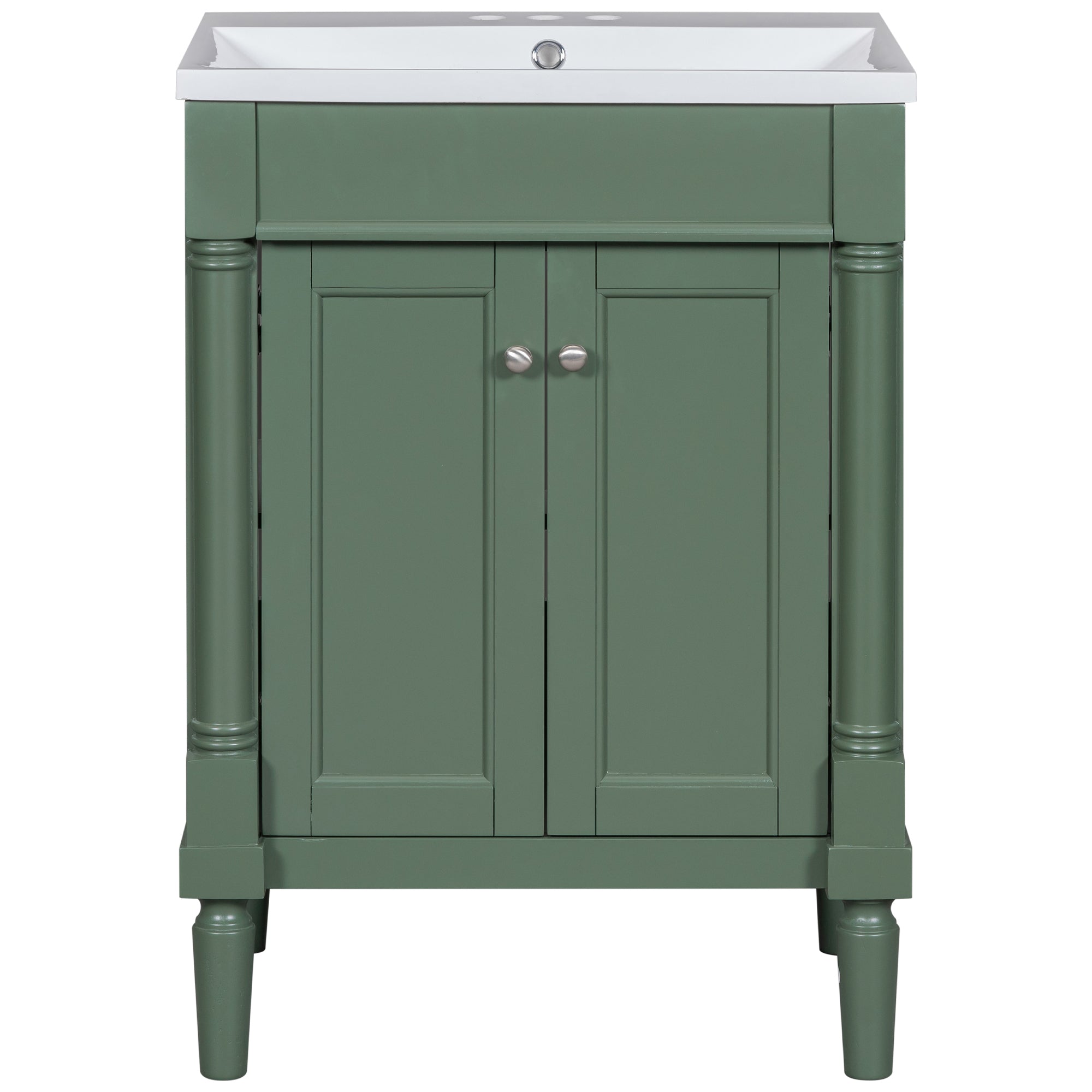 24'' Freestanding Bathroom Vanity Set in Blue with Integrated Resin Sink and Open Shelf