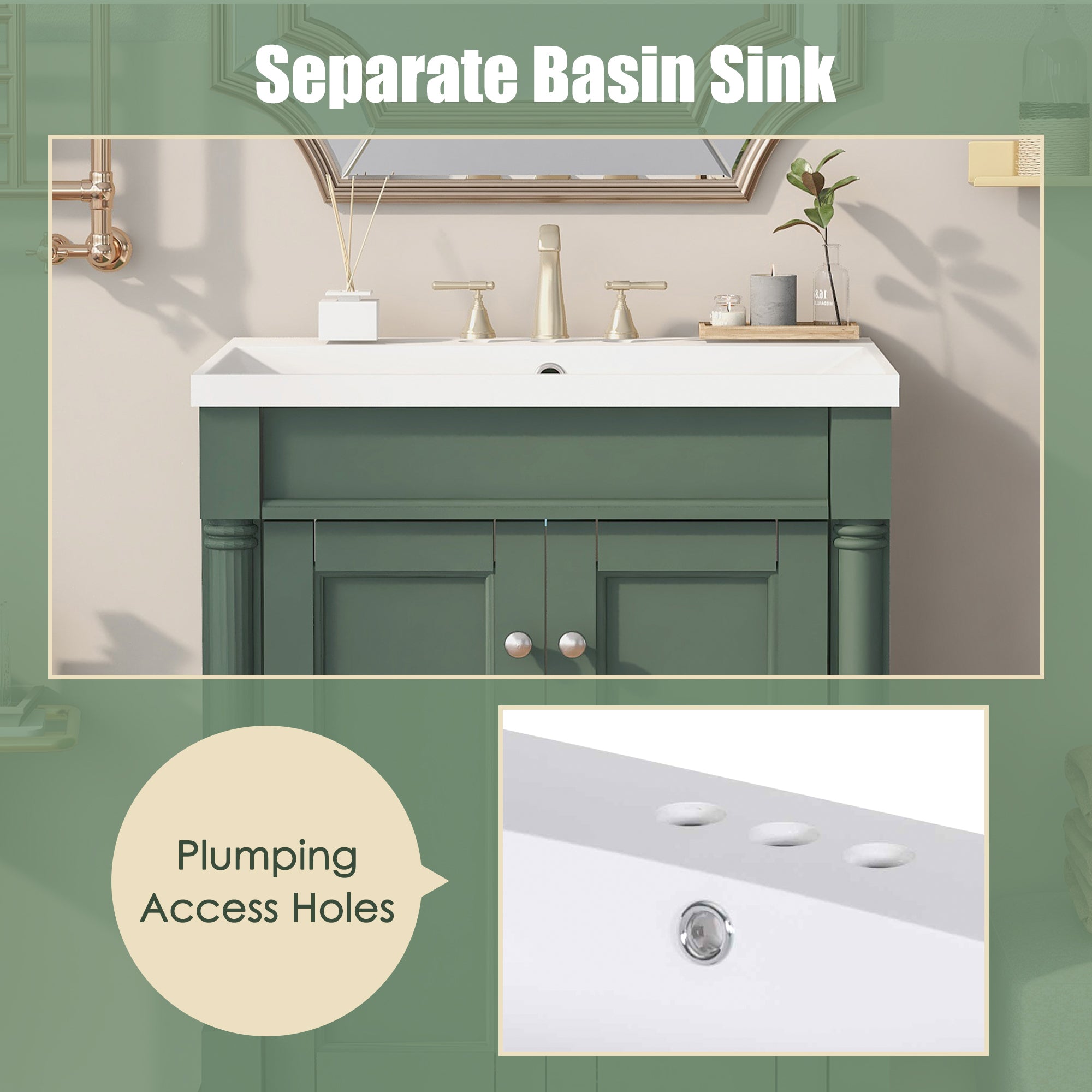 24'' Freestanding Bathroom Vanity Set in Blue with Integrated Resin Sink and Open Shelf
