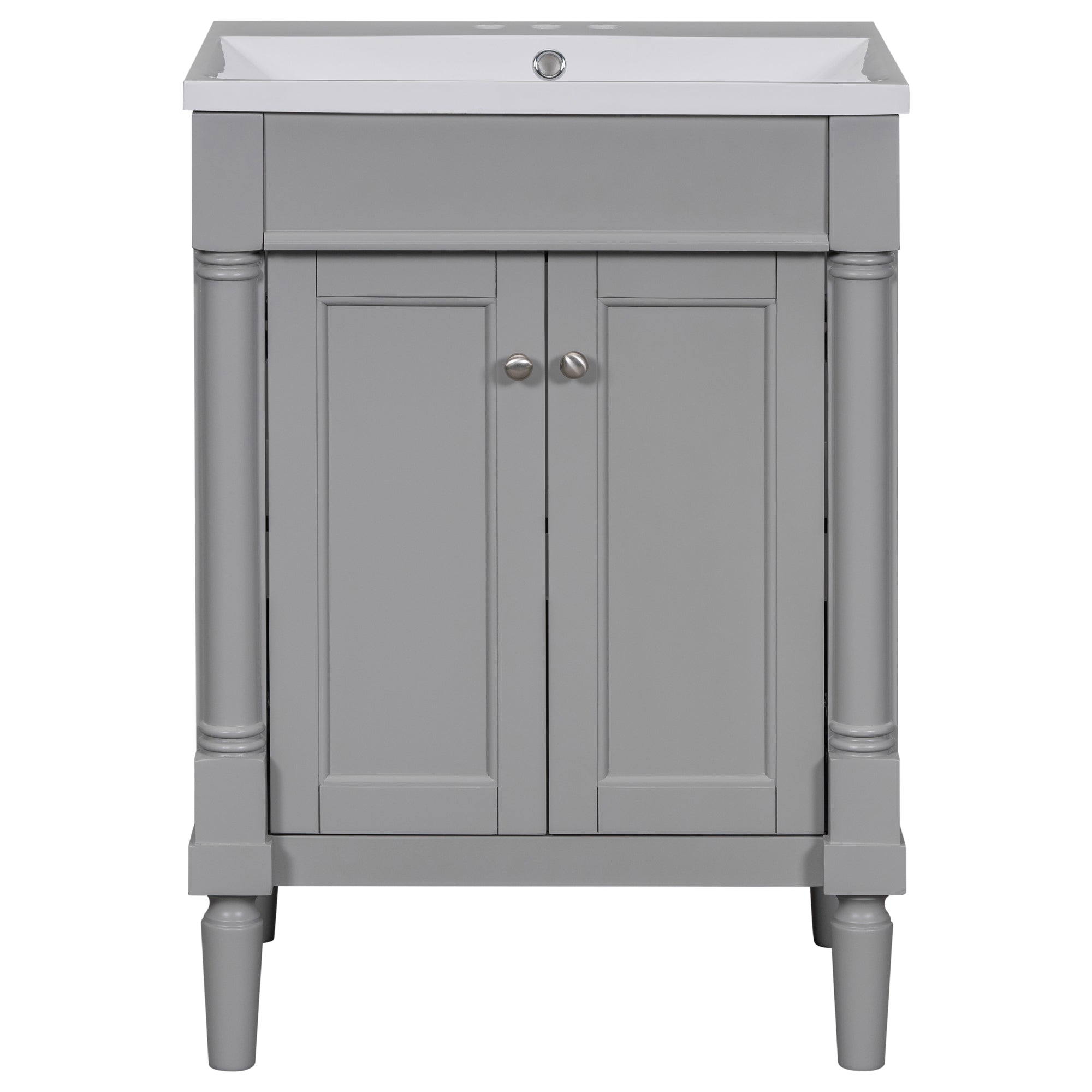 24'' Freestanding Bathroom Vanity Set in Blue with Integrated Resin Sink and Open Shelf