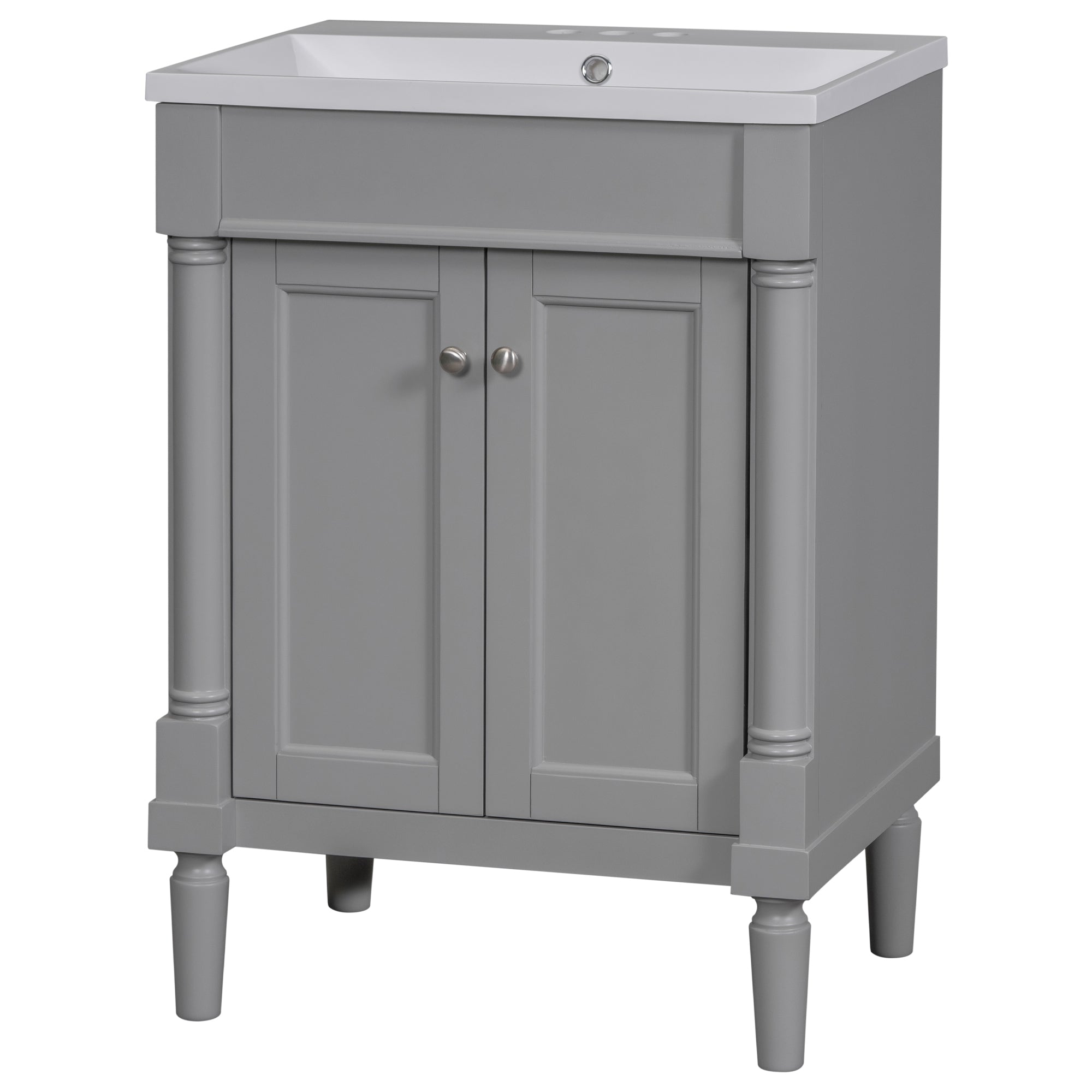 24'' Freestanding Bathroom Vanity Set in Blue with Integrated Resin Sink and Open Shelf