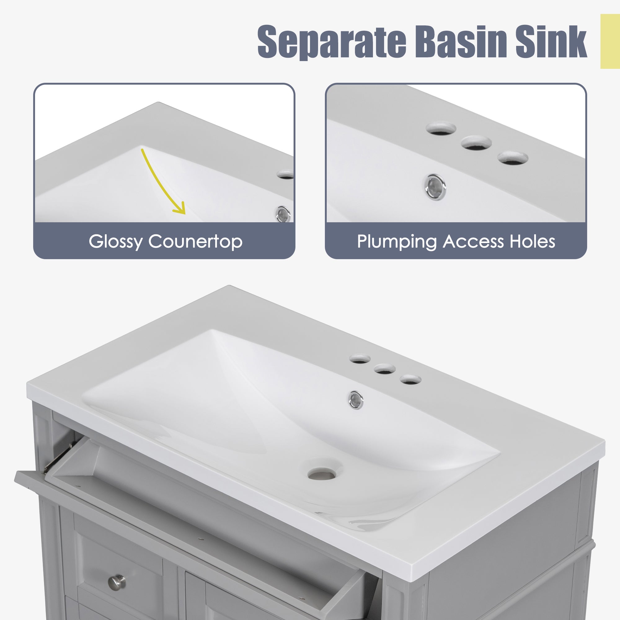 24'' Freestanding Bathroom Vanity Set in Blue with Integrated Resin Sink and Open Shelf