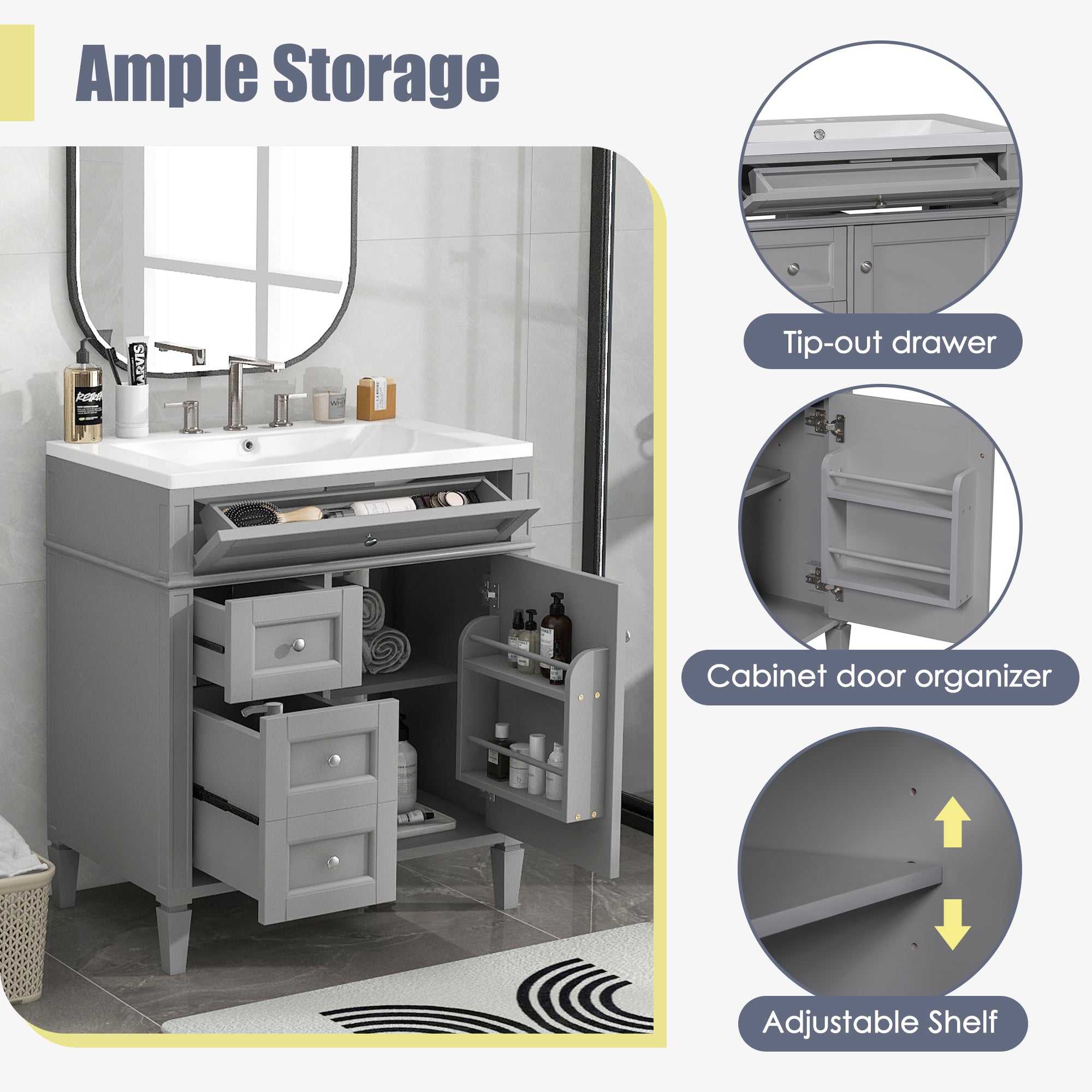 24'' Freestanding Bathroom Vanity Set in Blue with Integrated Resin Sink and Open Shelf