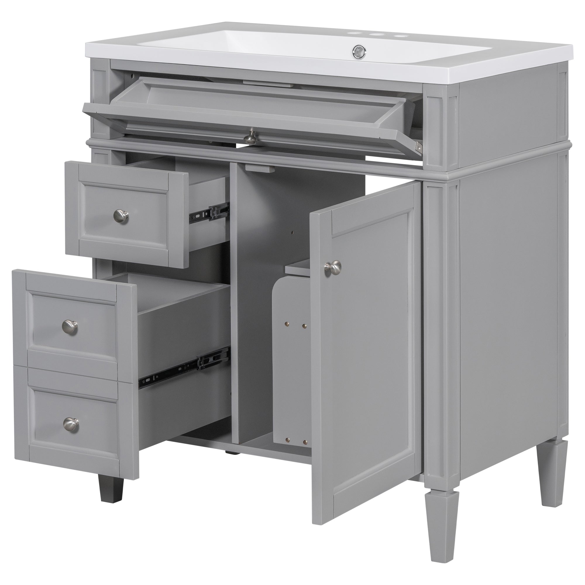 24'' Freestanding Bathroom Vanity Set in Blue with Integrated Resin Sink and Open Shelf