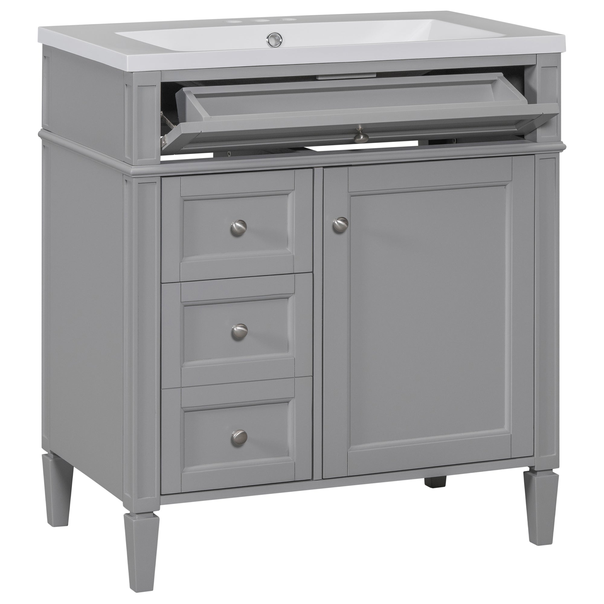 24'' Freestanding Bathroom Vanity Set in Blue with Integrated Resin Sink and Open Shelf